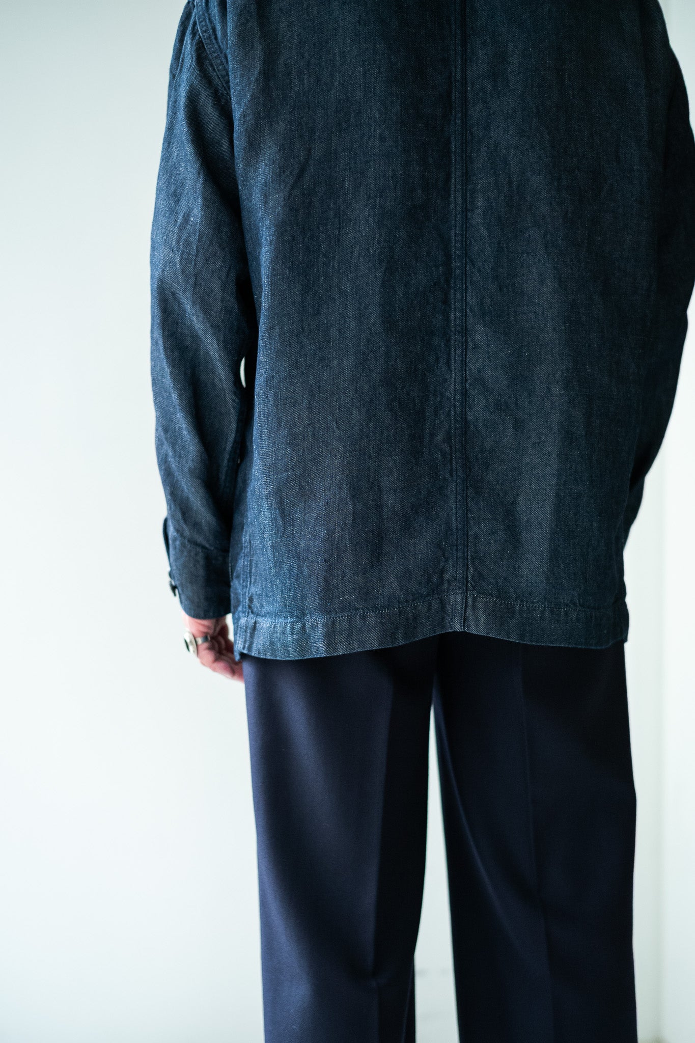 Washed Linen Denim Chore Blouson 〔INDIGO〕