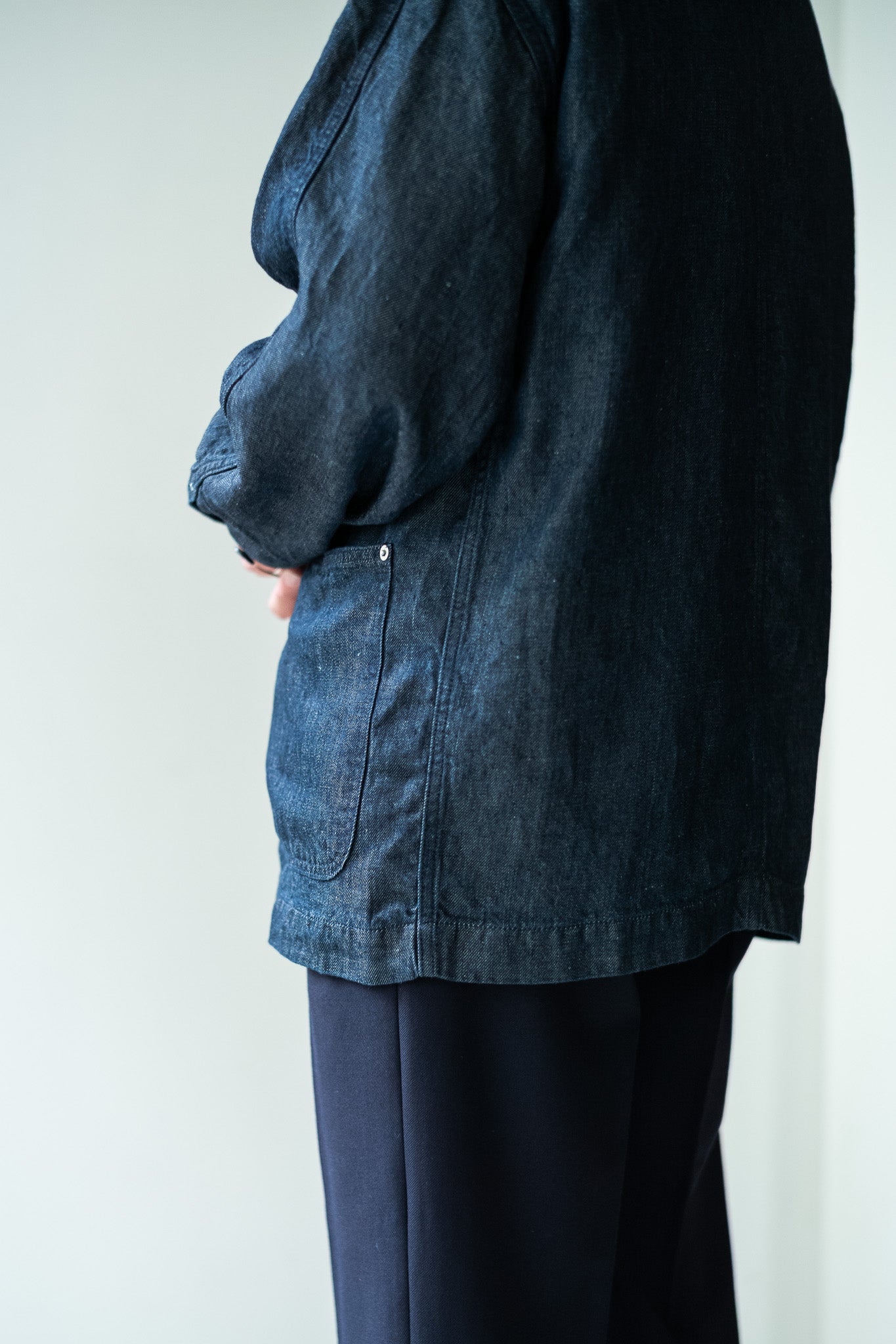 Washed Linen Denim Chore Blouson 〔INDIGO〕