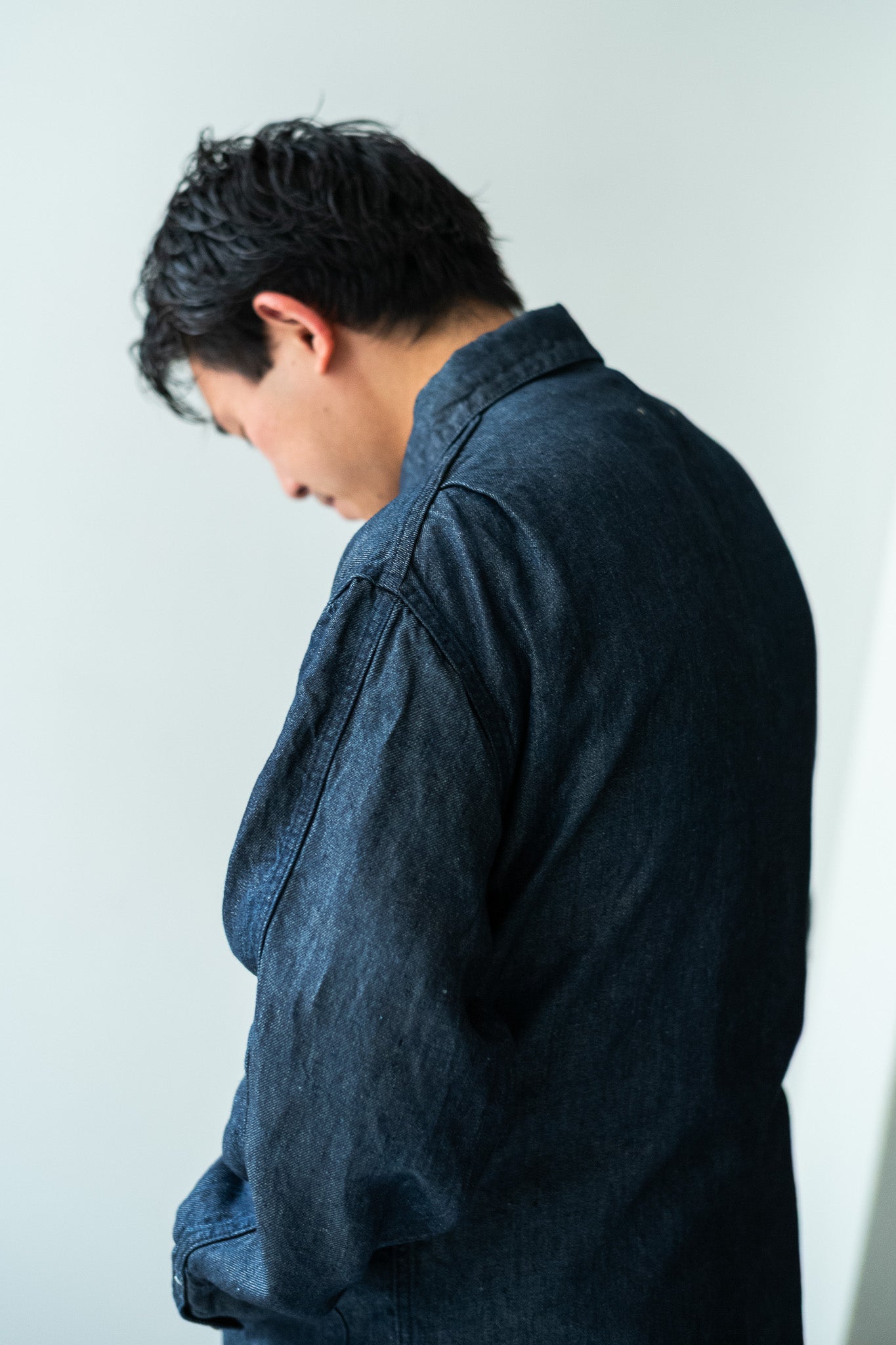 Washed Linen Denim Chore Blouson 〔INDIGO〕