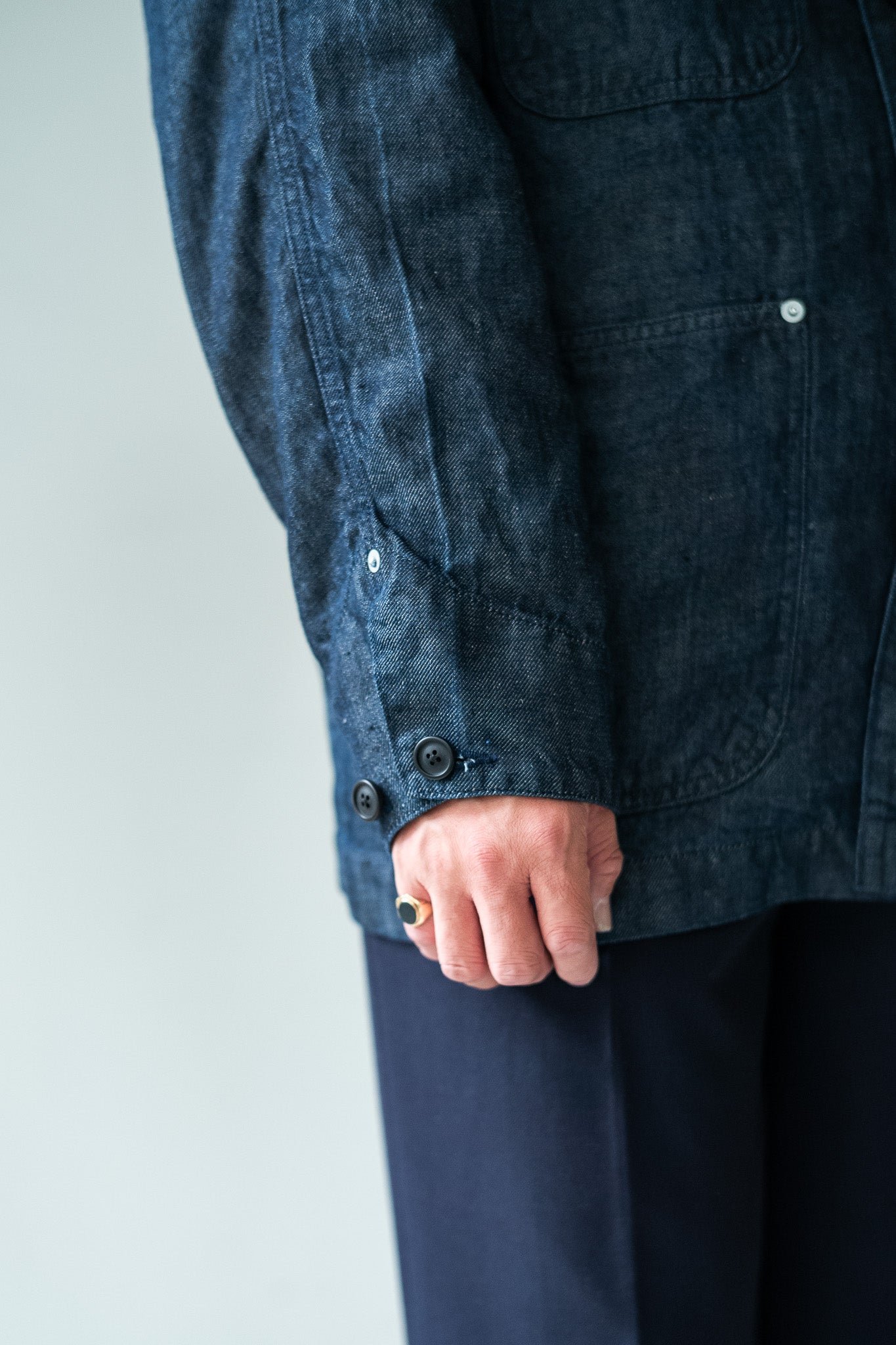 Washed Linen Denim Chore Blouson 〔INDIGO〕