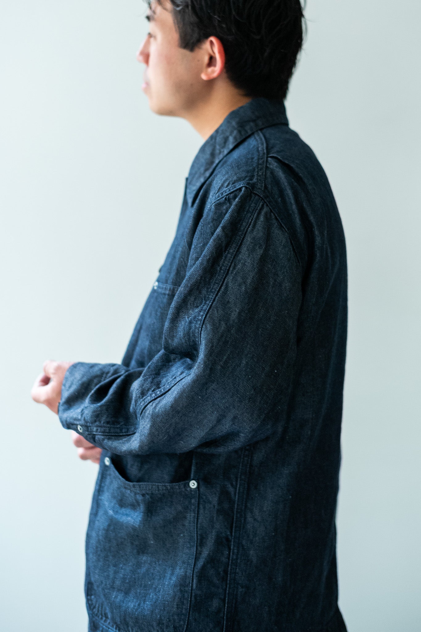 Washed Linen Denim Chore Blouson 〔INDIGO〕