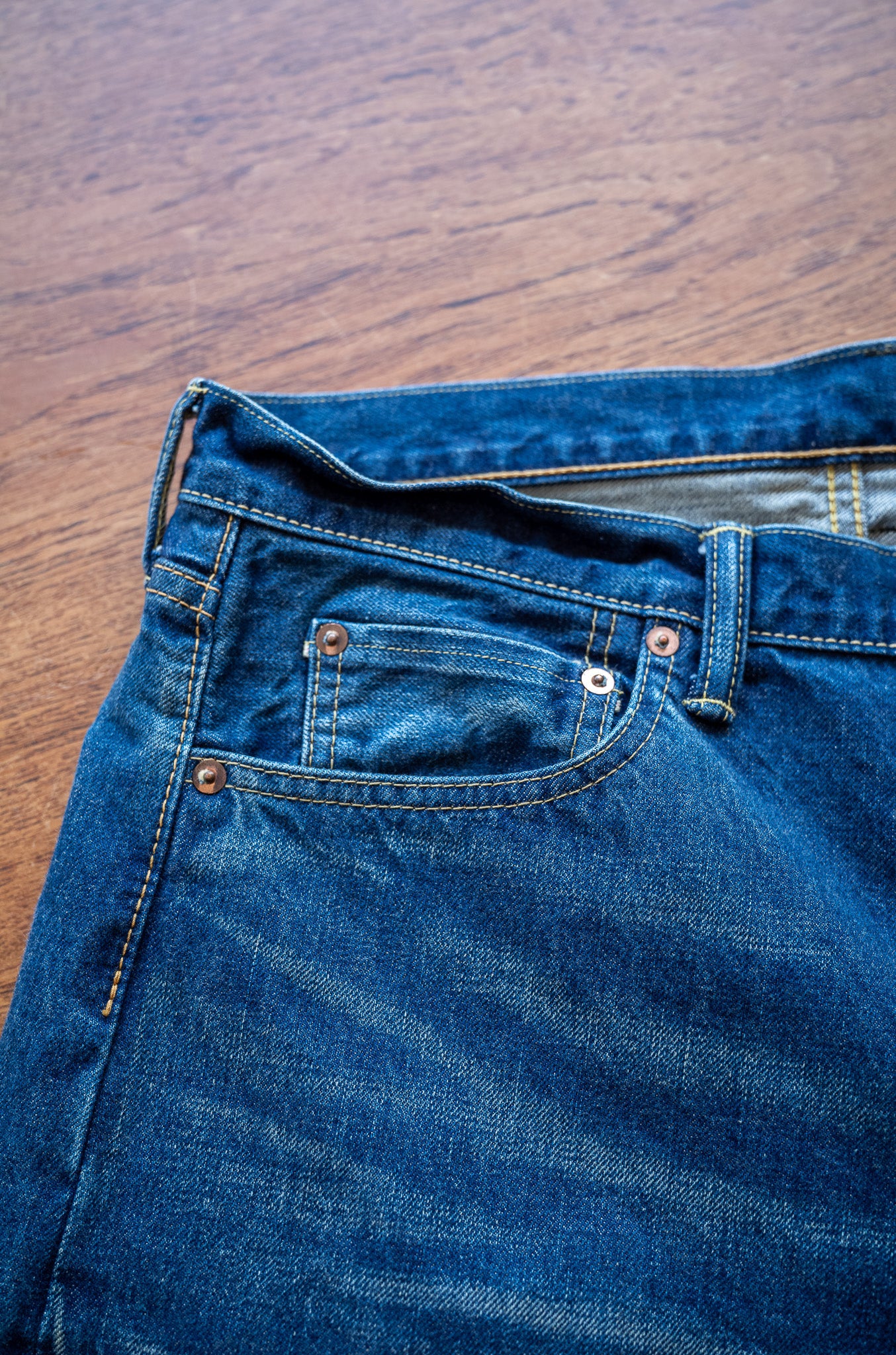 Denim Straight Trousers-VINTAGE WASH 〔DUSK INDIGO〕