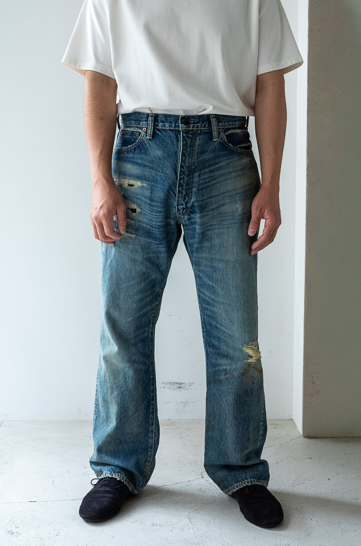 Denim Flare Trousers - CRASH & REPAIR 〈SHADOW INDIGO〉