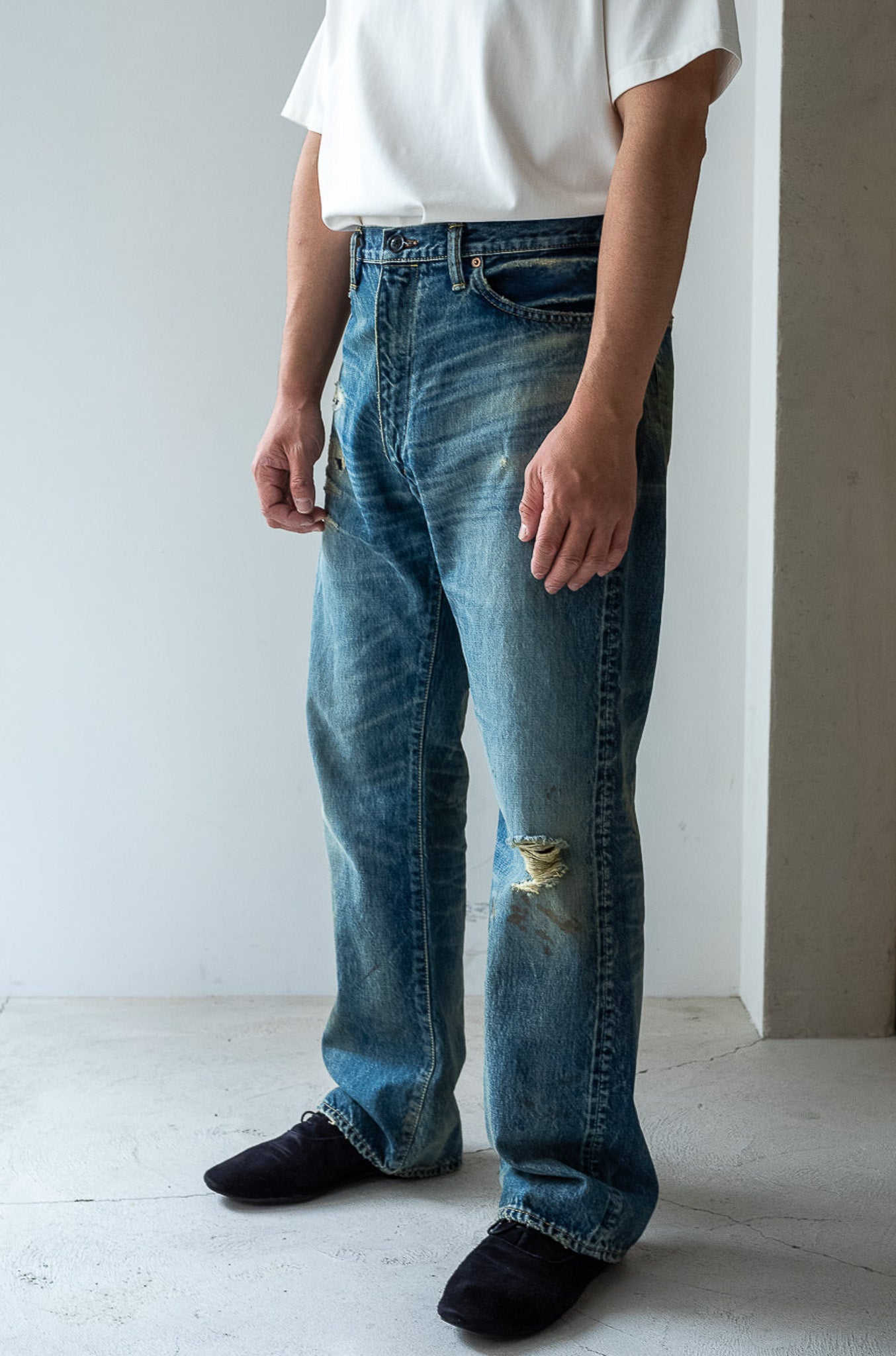 Denim Flare Trousers - CRASH & REPAIR 〈SHADOW INDIGO〉 – cliché