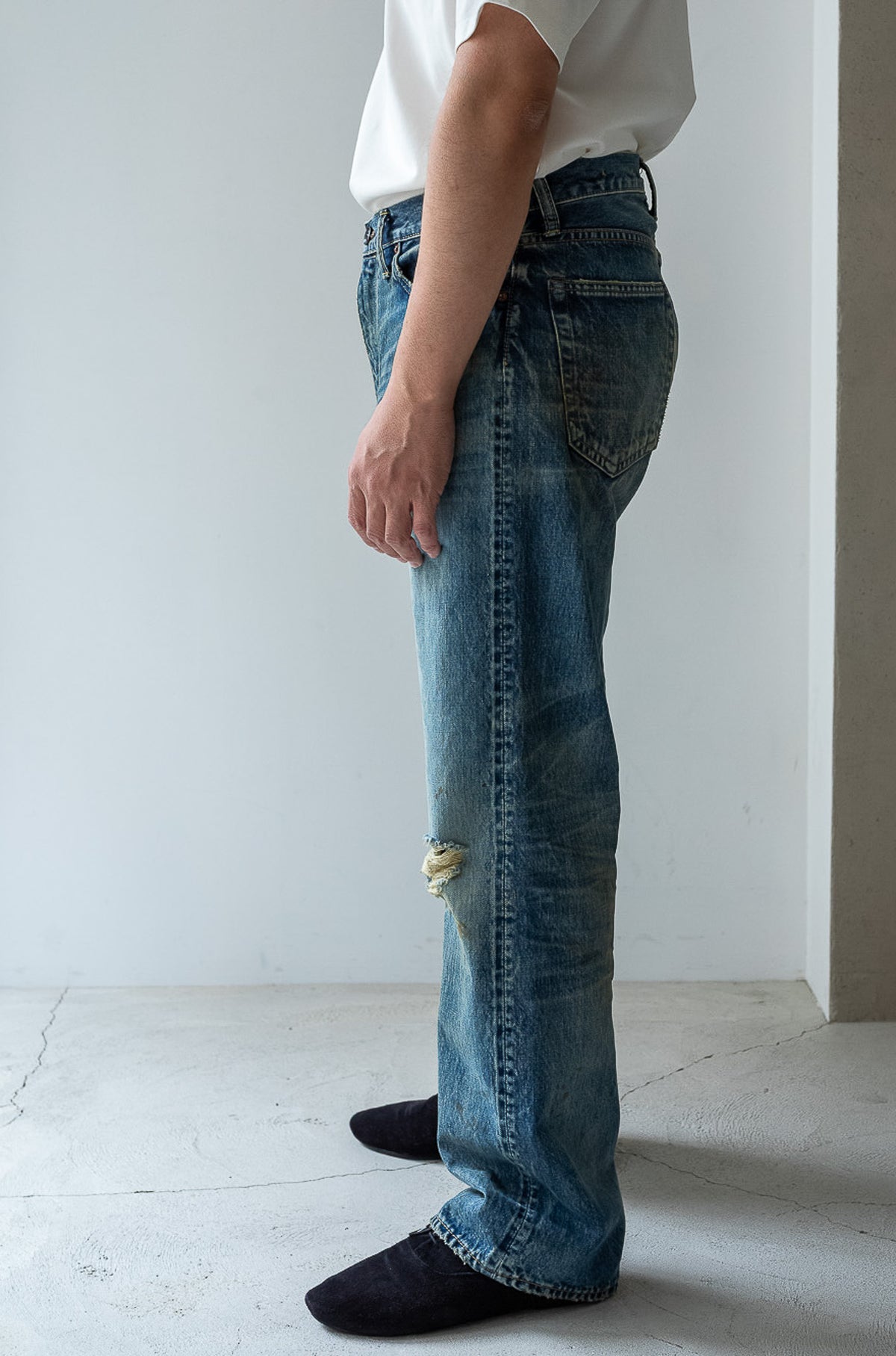 Denim Flare Trousers - CRASH & REPAIR 〈SHADOW INDIGO〉