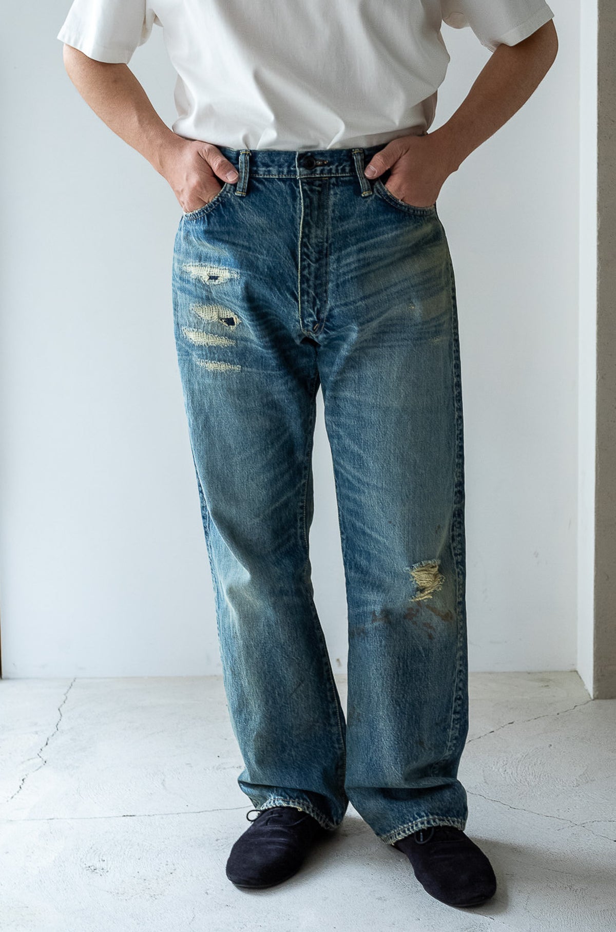 Denim Flare Trousers - CRASH & REPAIR 〈SHADOW INDIGO〉