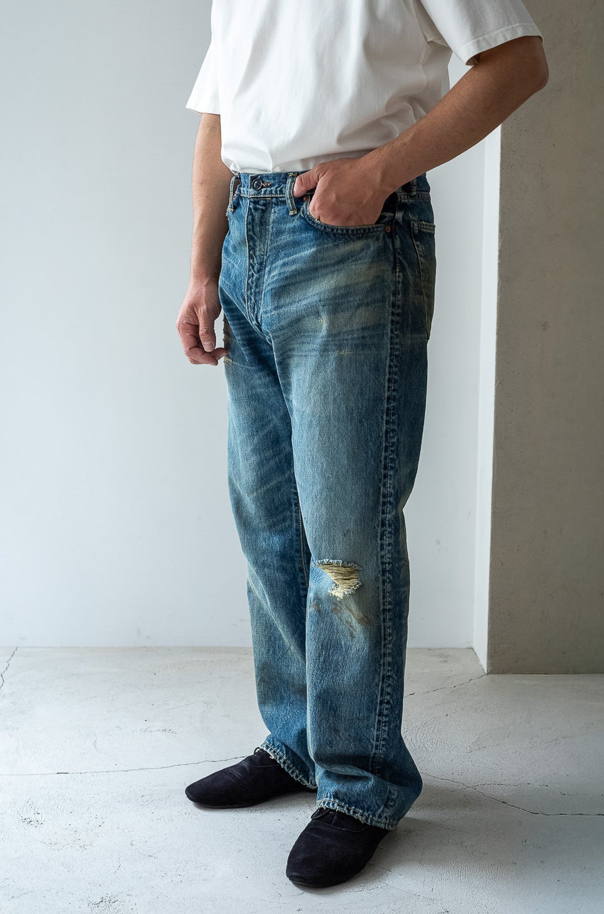Denim Flare Trousers - CRASH & REPAIR 〈SHADOW INDIGO〉