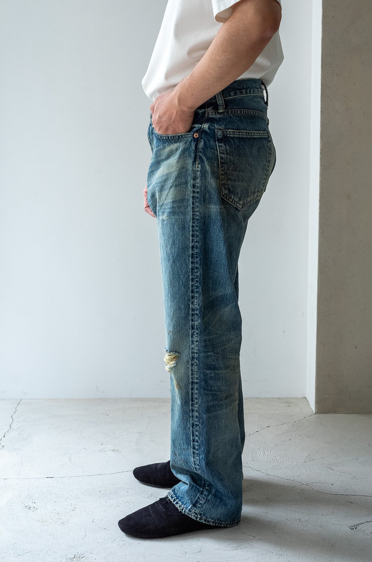 Denim Flare Trousers - CRASH & REPAIR 〈SHADOW INDIGO〉