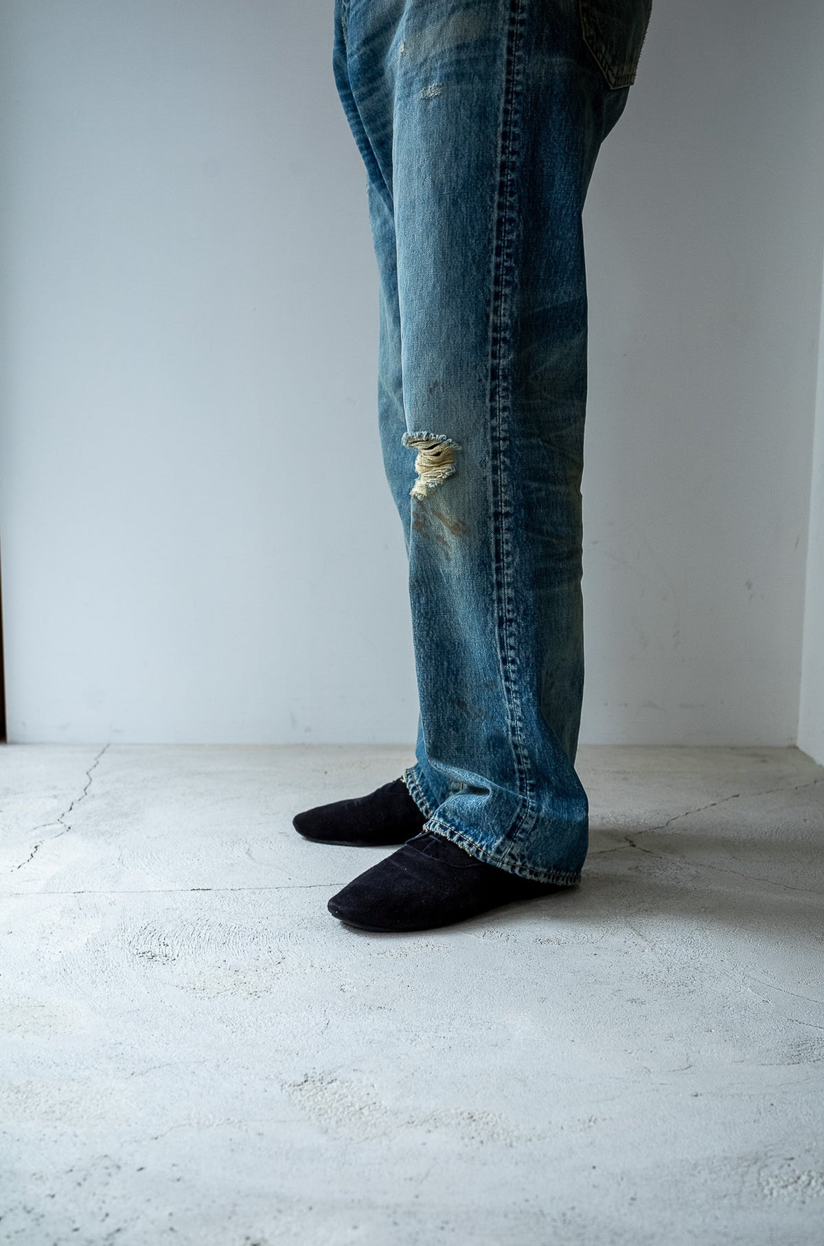 Denim Flare Trousers - CRASH & REPAIR 〈SHADOW INDIGO〉