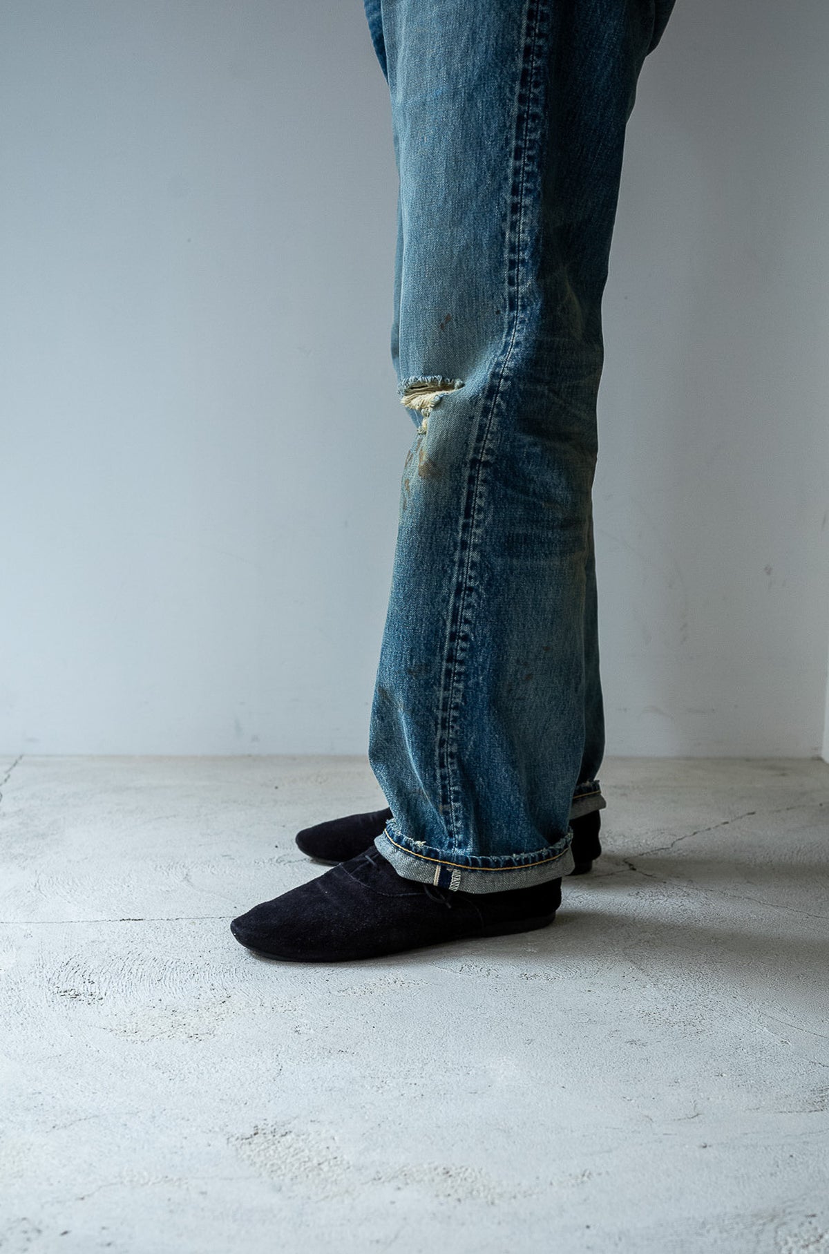 Denim Flare Trousers - CRASH & REPAIR 〈SHADOW INDIGO〉