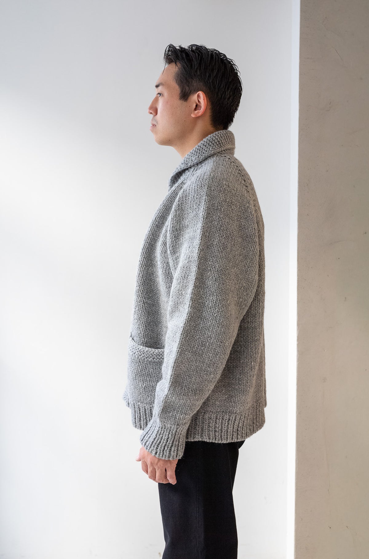 Quiet Season Hand-Knit Zip Jacket 〈L/GRAY〉