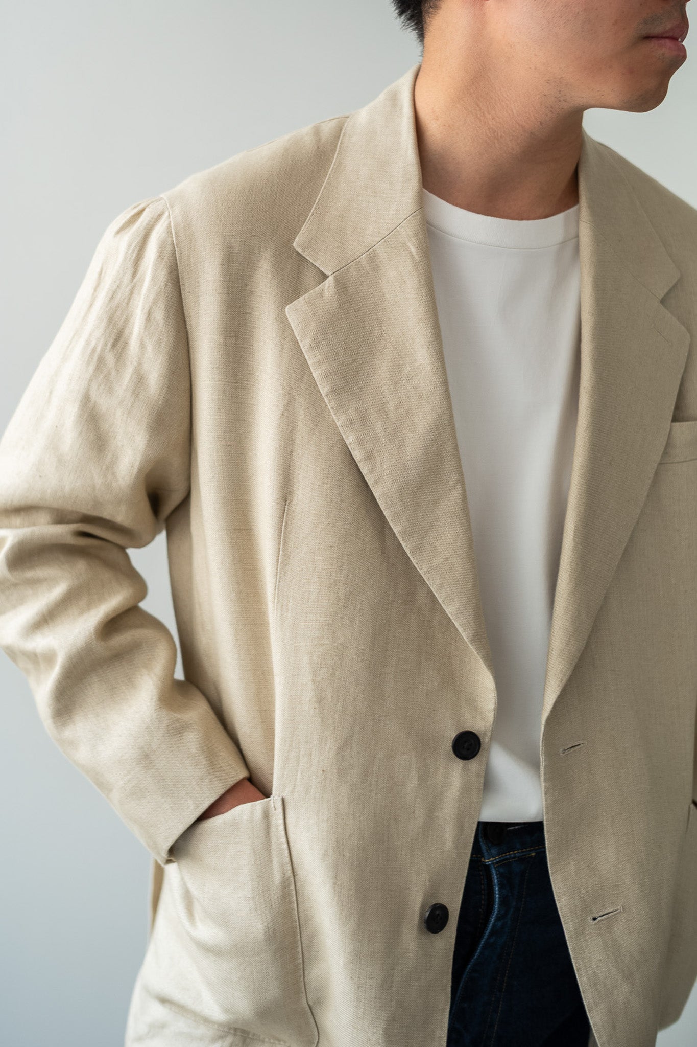 Linen Unstructured Tailored Jacket 〔BEIGE〕