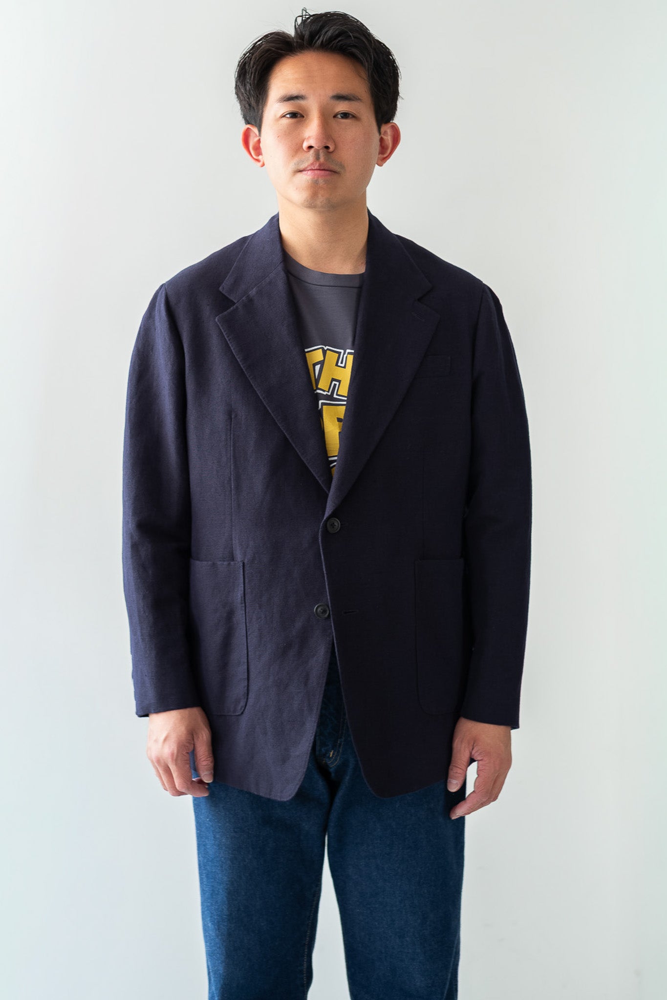 Soft Linen Unstructured Tailored Jacket  〔NAVY〕