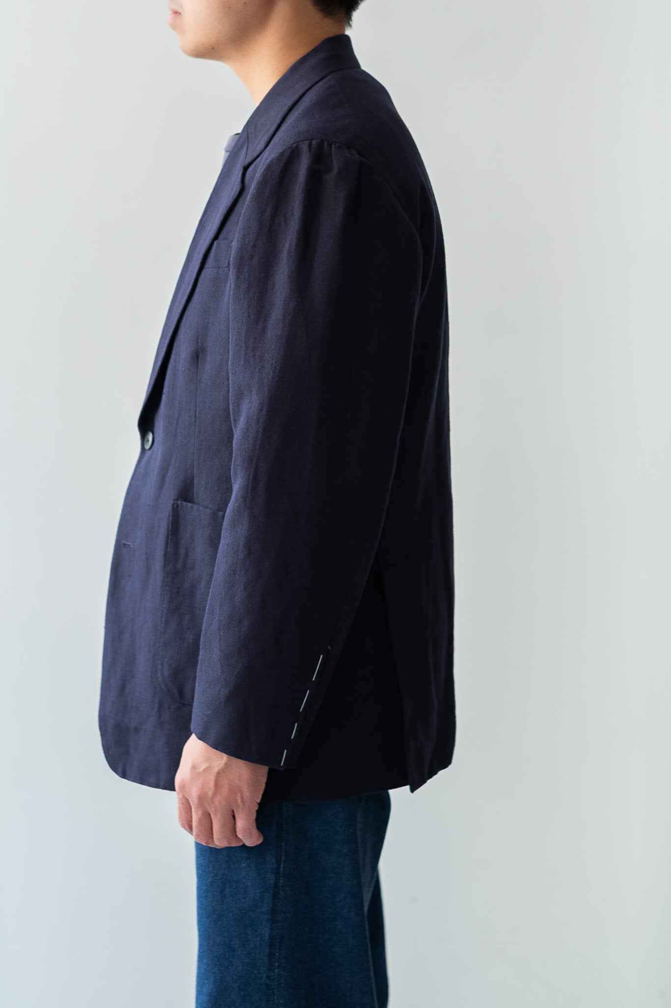 Soft Linen Unstructured Tailored Jacket  〔NAVY〕