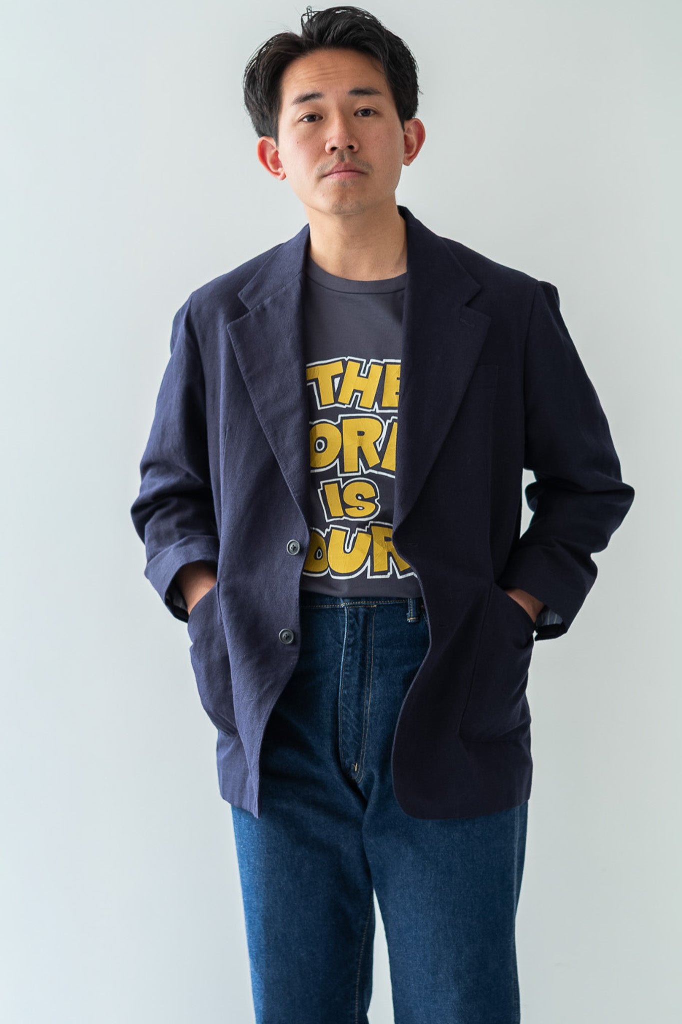 Soft Linen Unstructured Tailored Jacket  〔NAVY〕