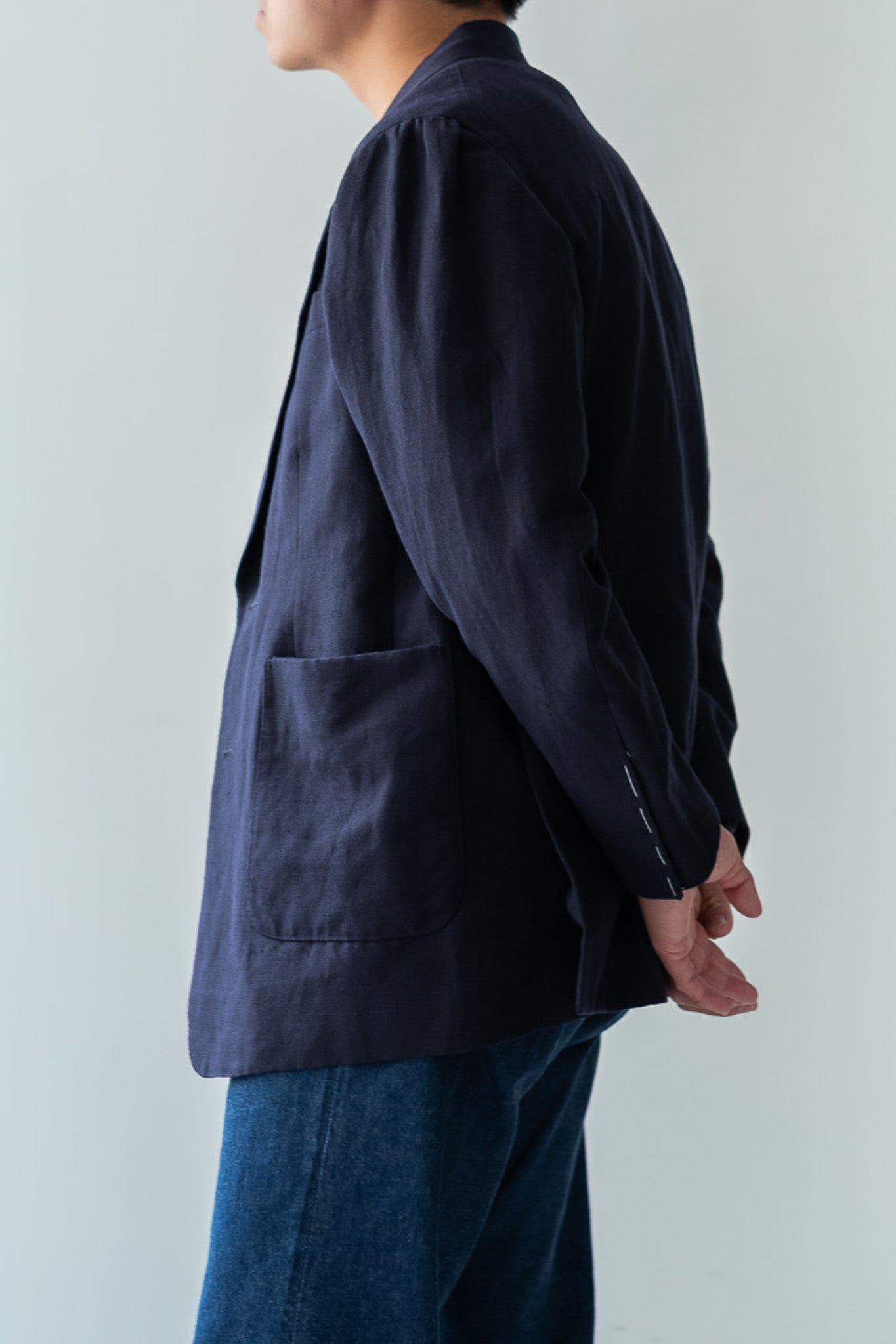 Soft Linen Unstructured Tailored Jacket  〔NAVY〕