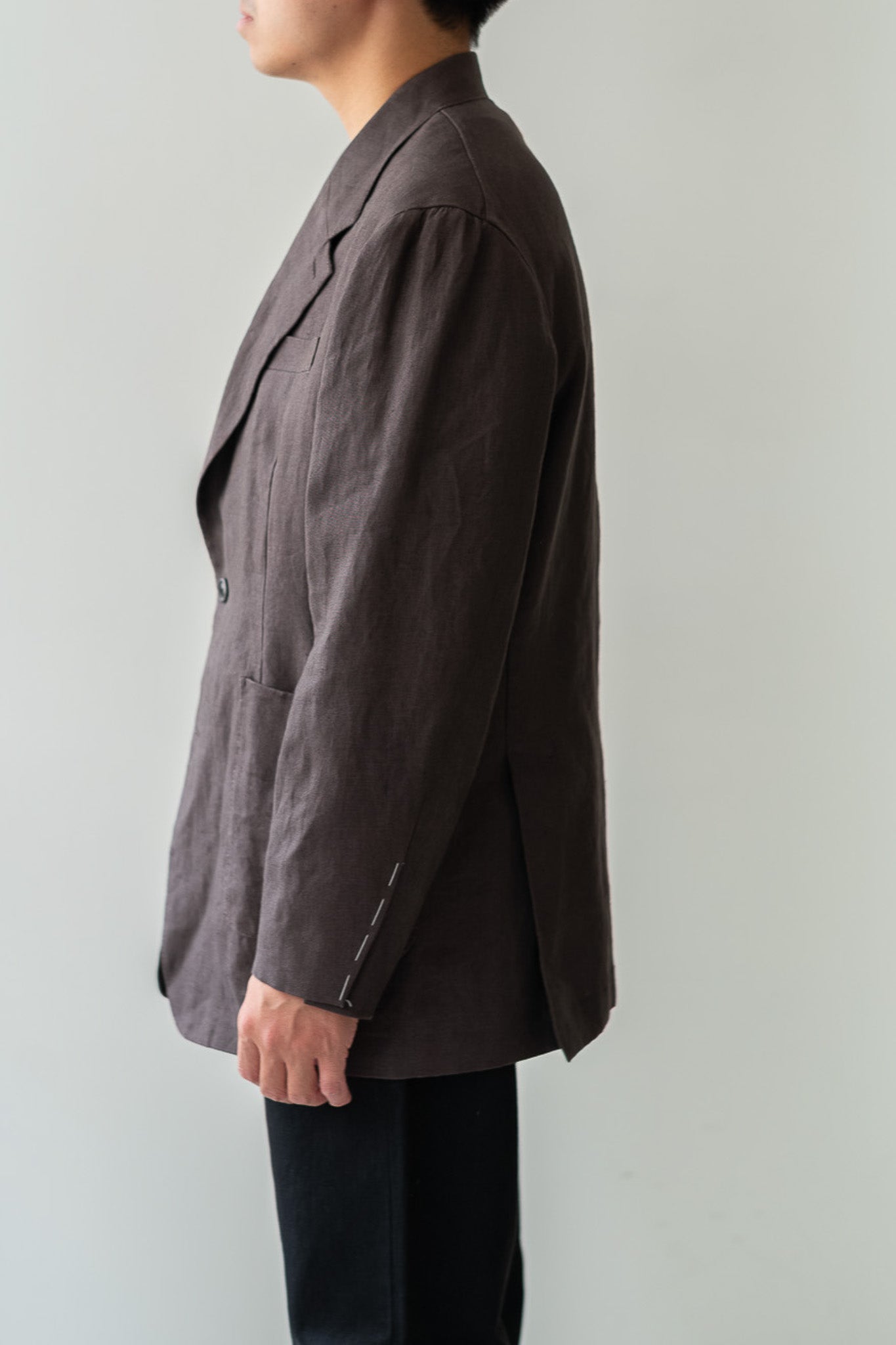 Linen Unstructured Tailored Jacket 〔BROWN〕