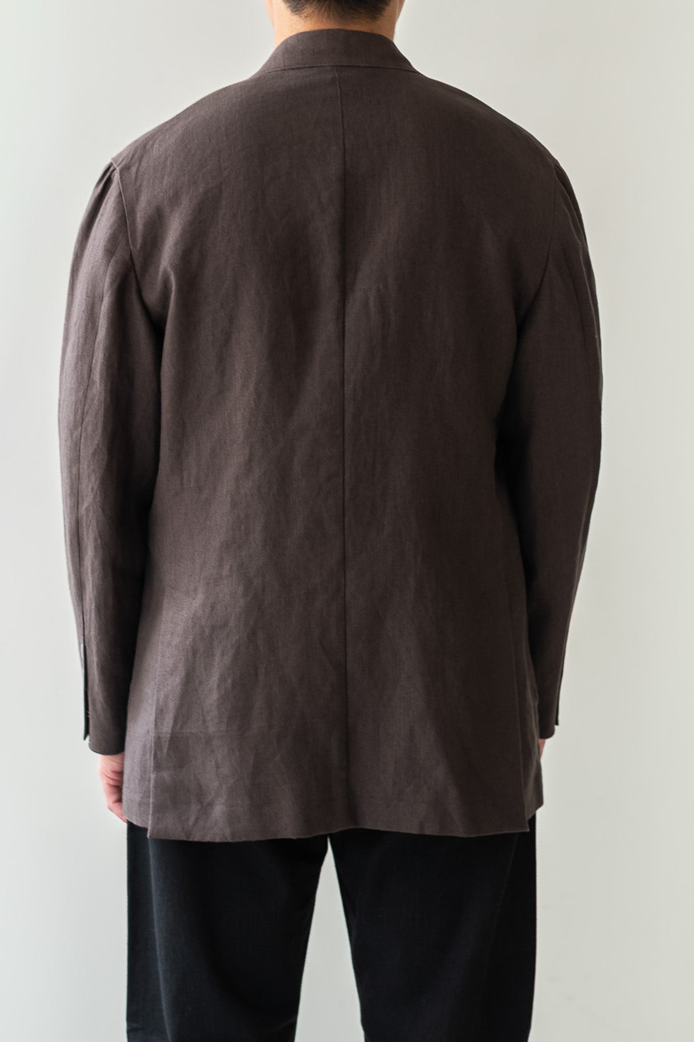 Linen Unstructured Tailored Jacket 〔BROWN〕