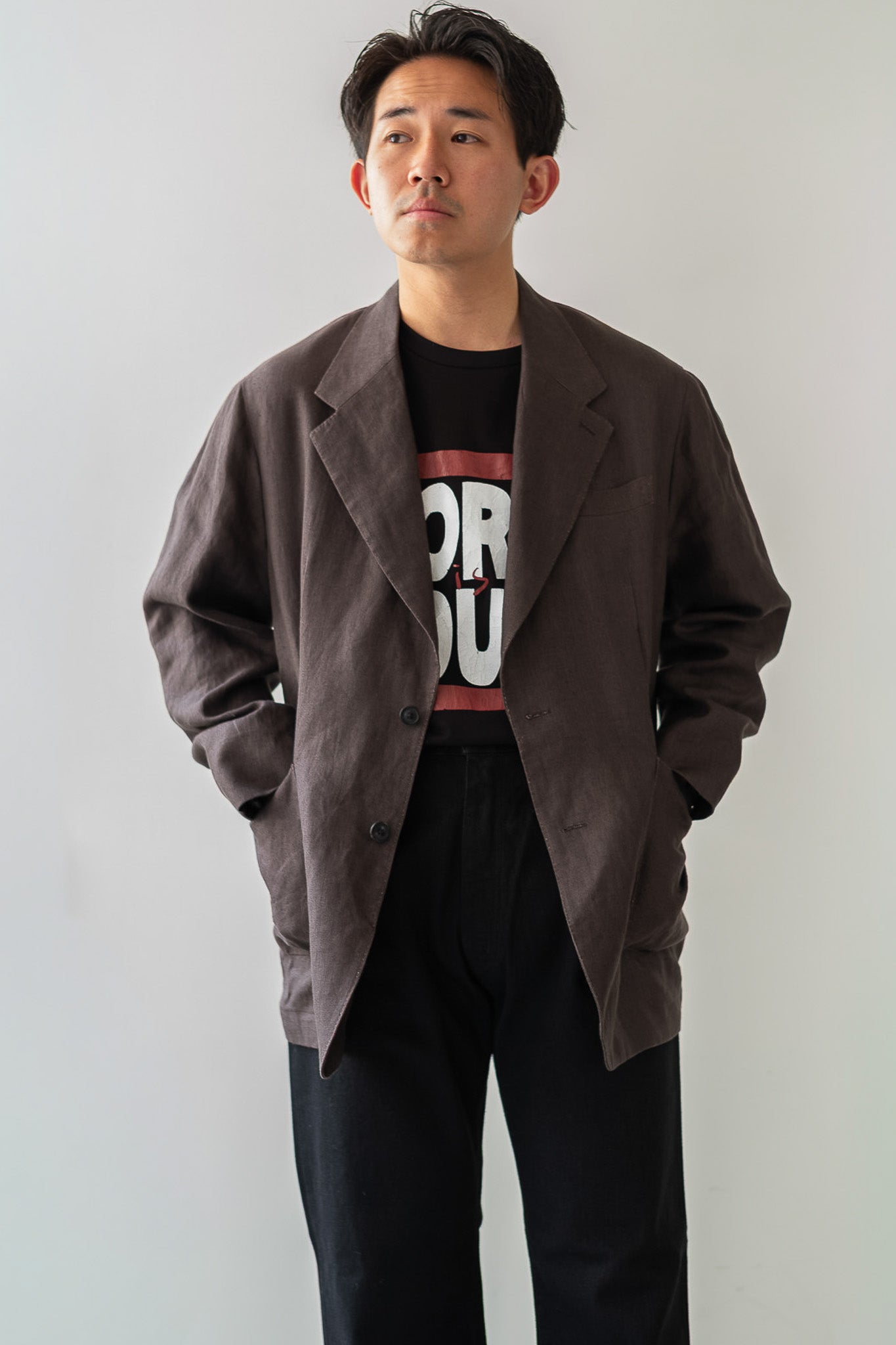 Linen Unstructured Tailored Jacket 〔BROWN〕