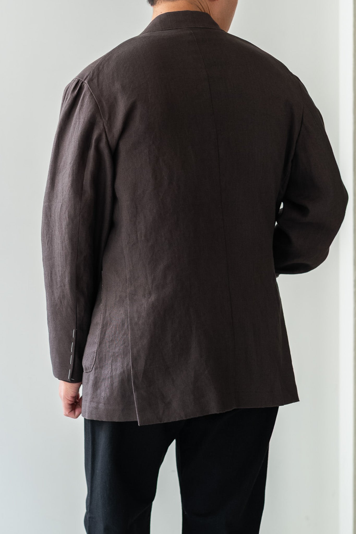 Linen Unstructured Tailored Jacket 〔BROWN〕
