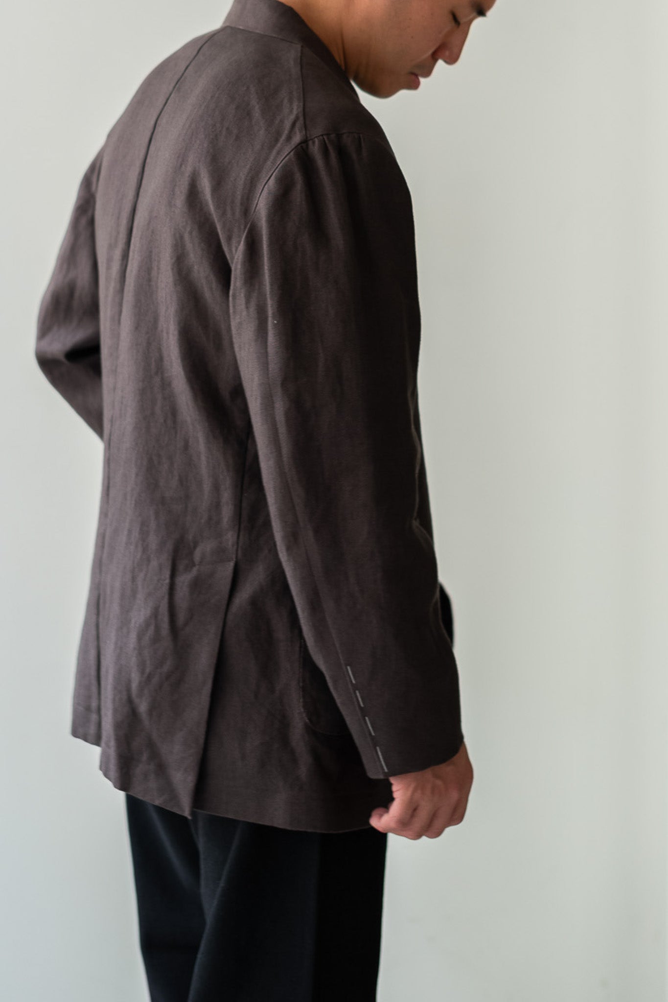 Linen Unstructured Tailored Jacket 〔BROWN〕