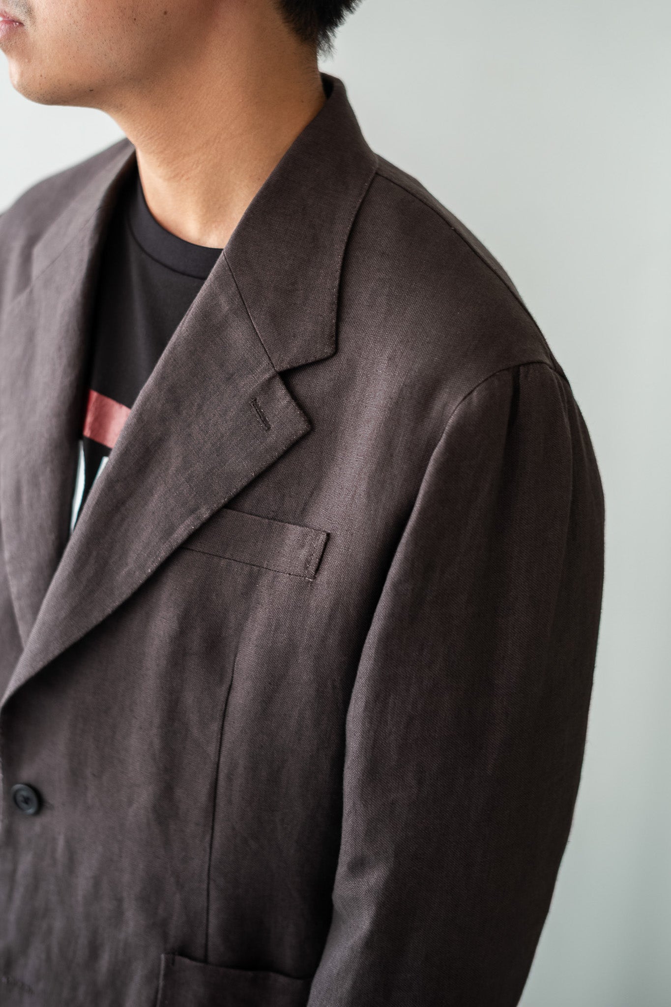 Linen Unstructured Tailored Jacket 〔BROWN〕