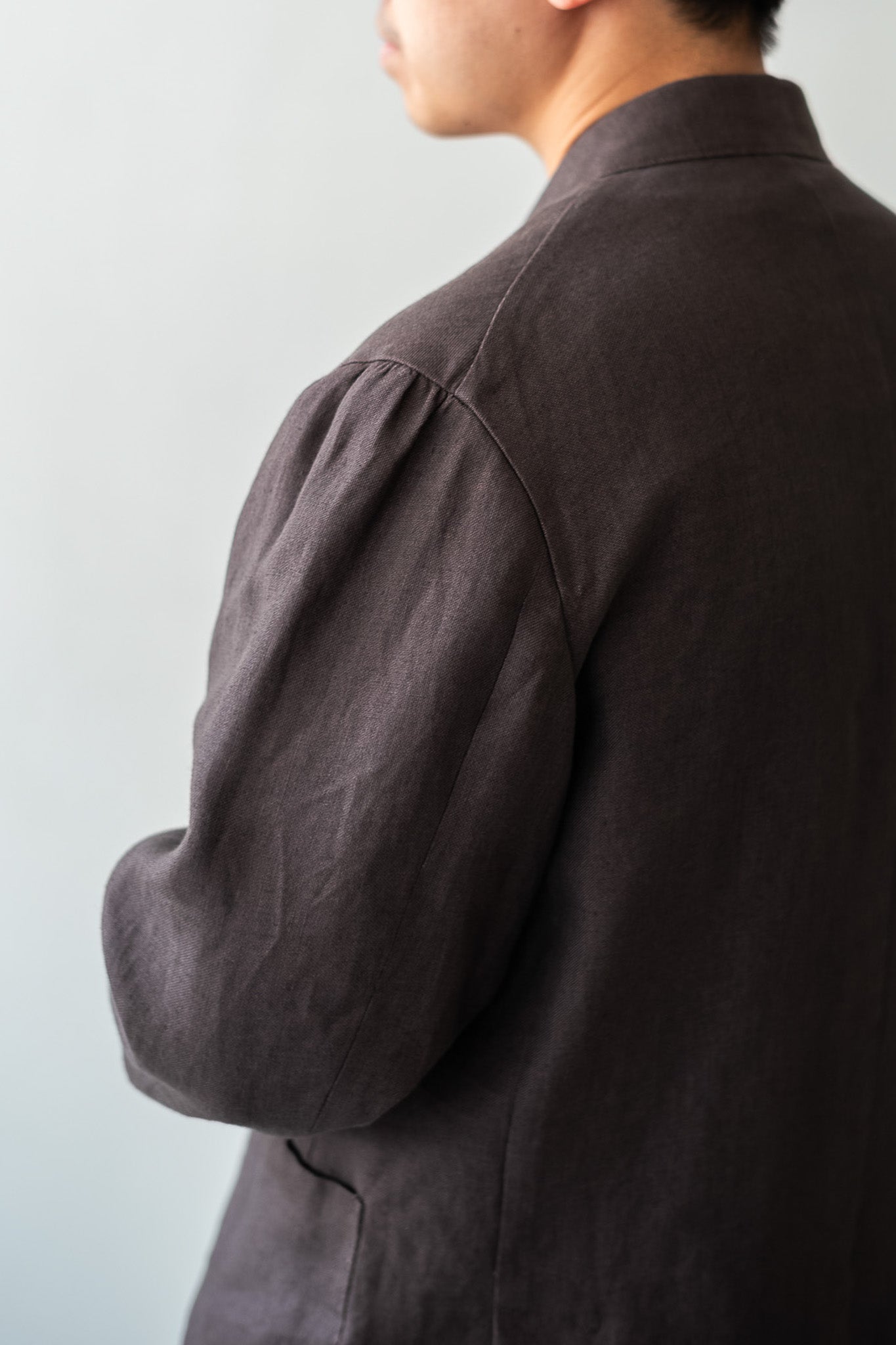 Linen Unstructured Tailored Jacket 〔BROWN〕