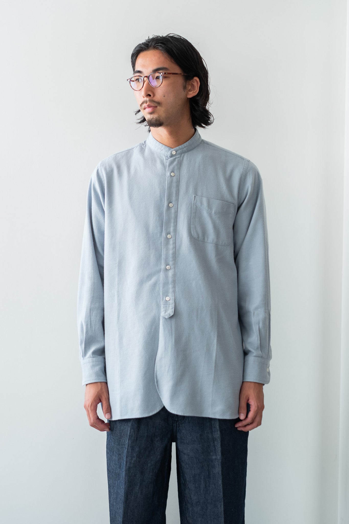 The Band Collar Shirt "FLANNEL" 〔AZURE BLUE〕