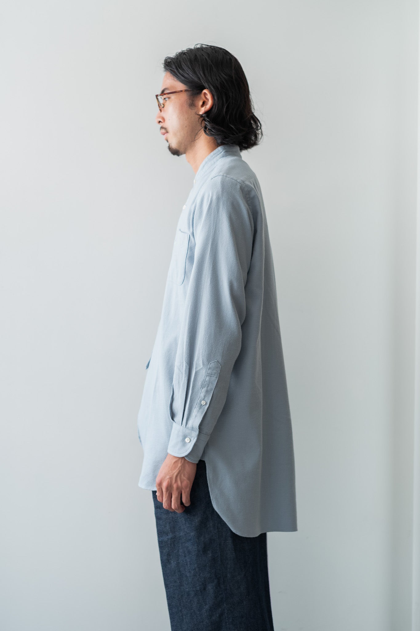 The Band Collar Shirt "FLANNEL" 〔AZURE BLUE〕
