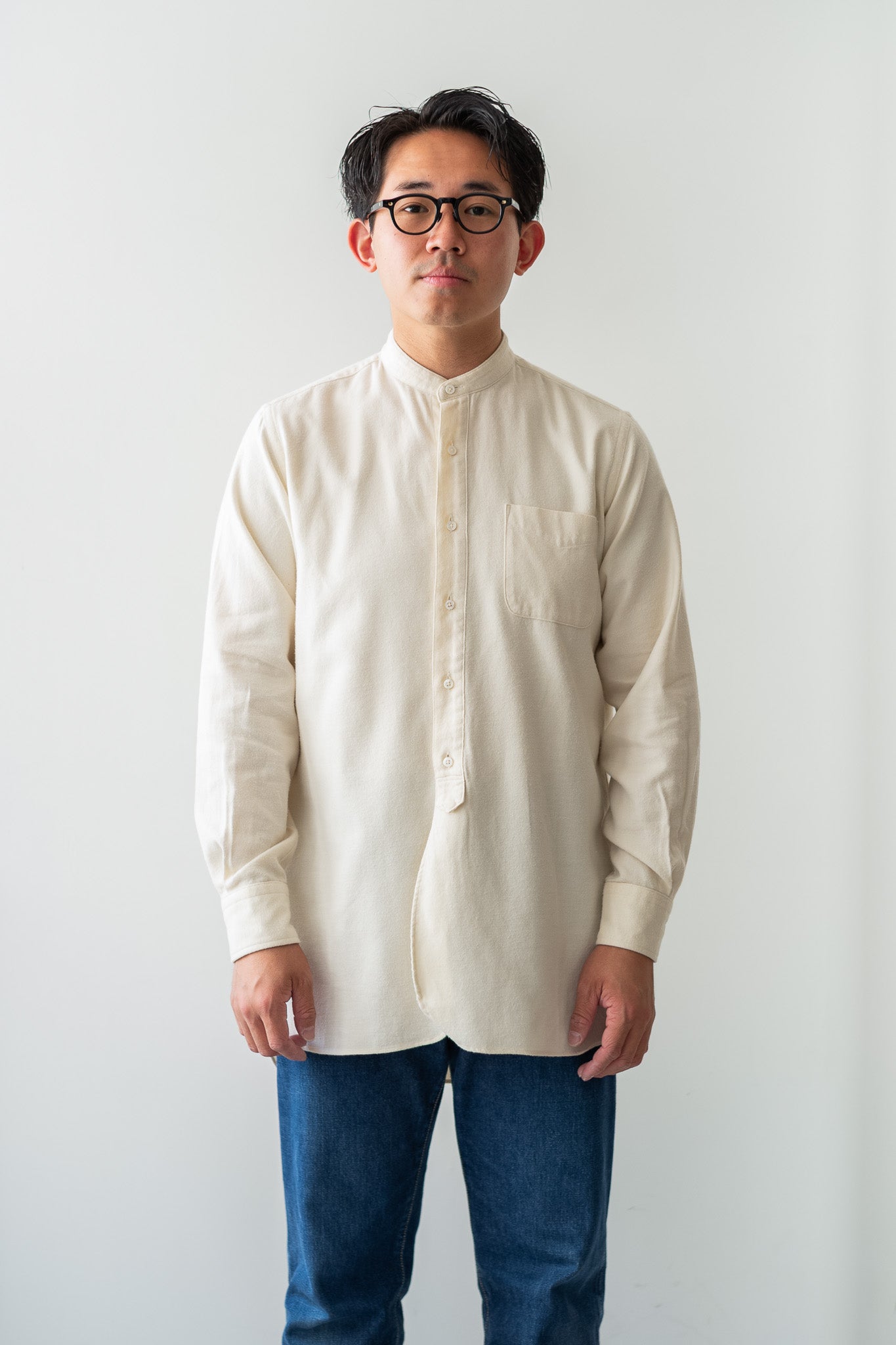 The Band Collar Shirt "FLANNEL"〔MILK〕