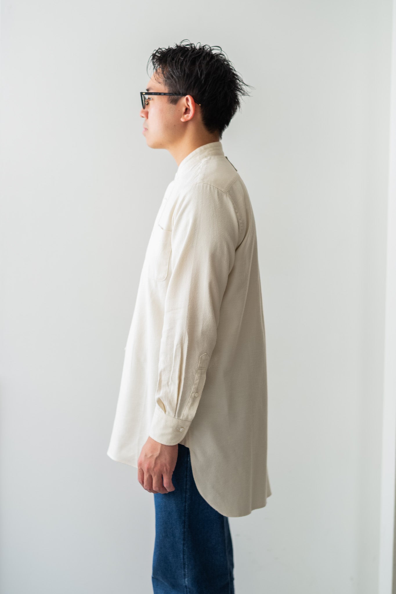 The Band Collar Shirt "FLANNEL"〔MILK〕