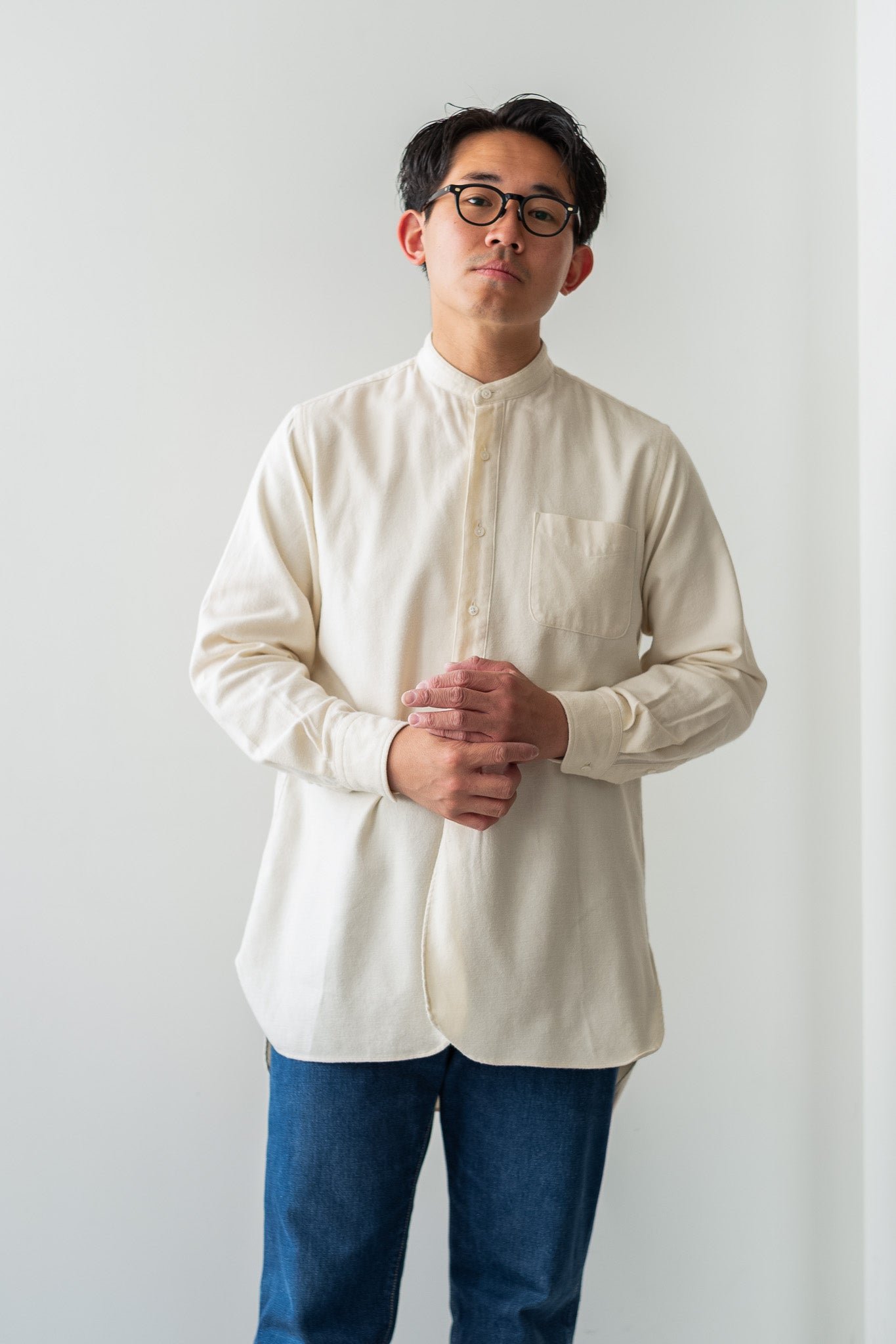 The Band Collar Shirt "FLANNEL"〔MILK〕