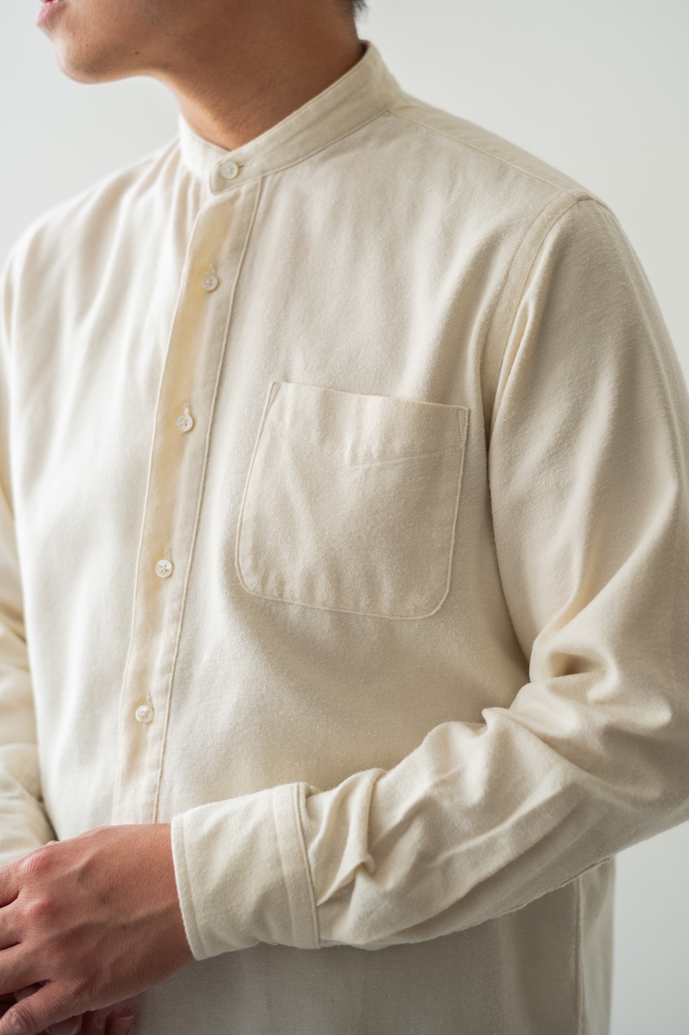 The Band Collar Shirt "FLANNEL"〔MILK〕
