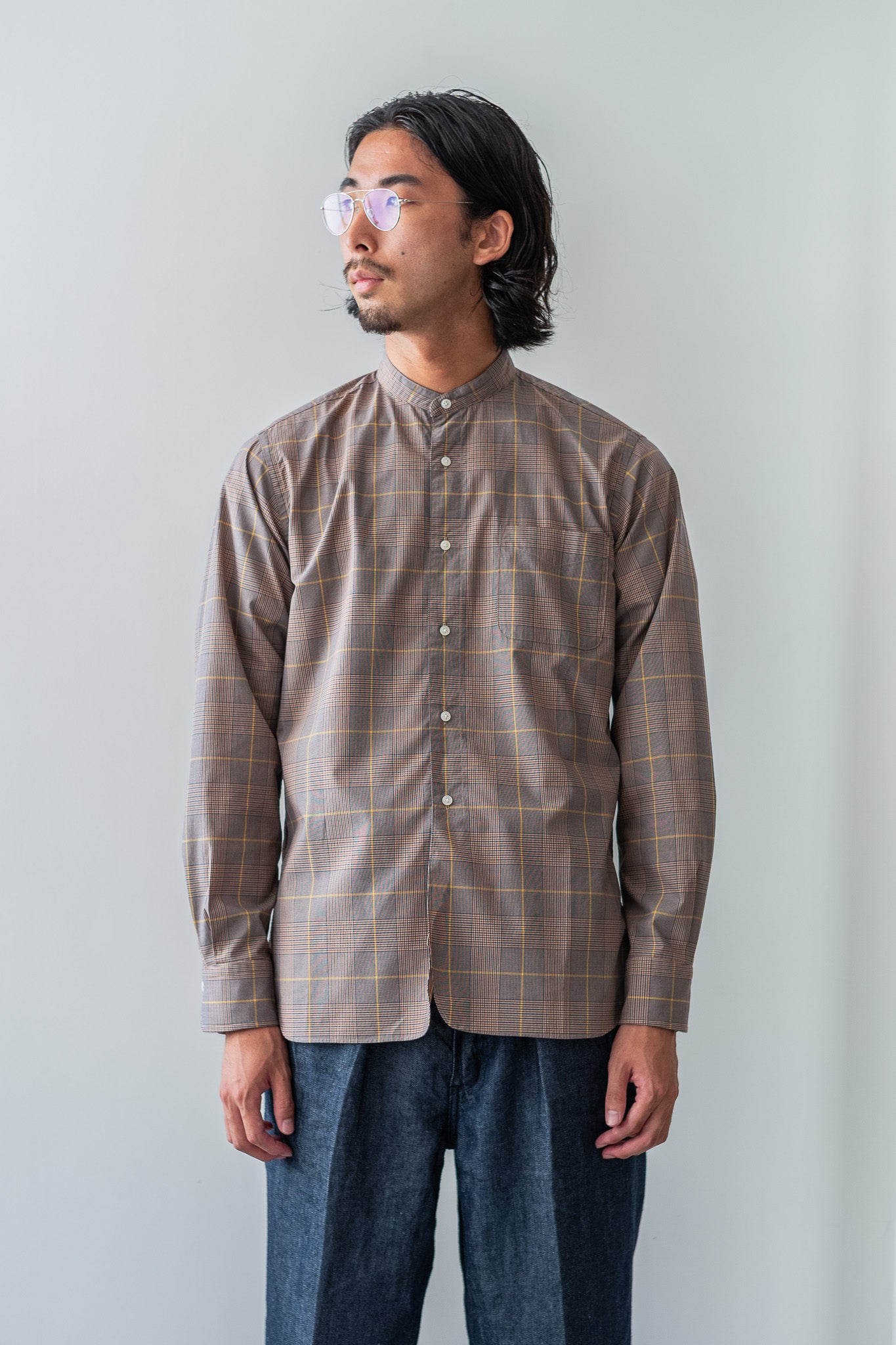 Band Collar Shirt 〔L.BROWN〕