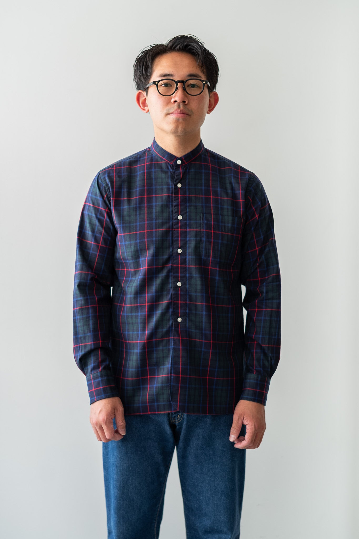 Band Collar Shirt〔GREEN〕