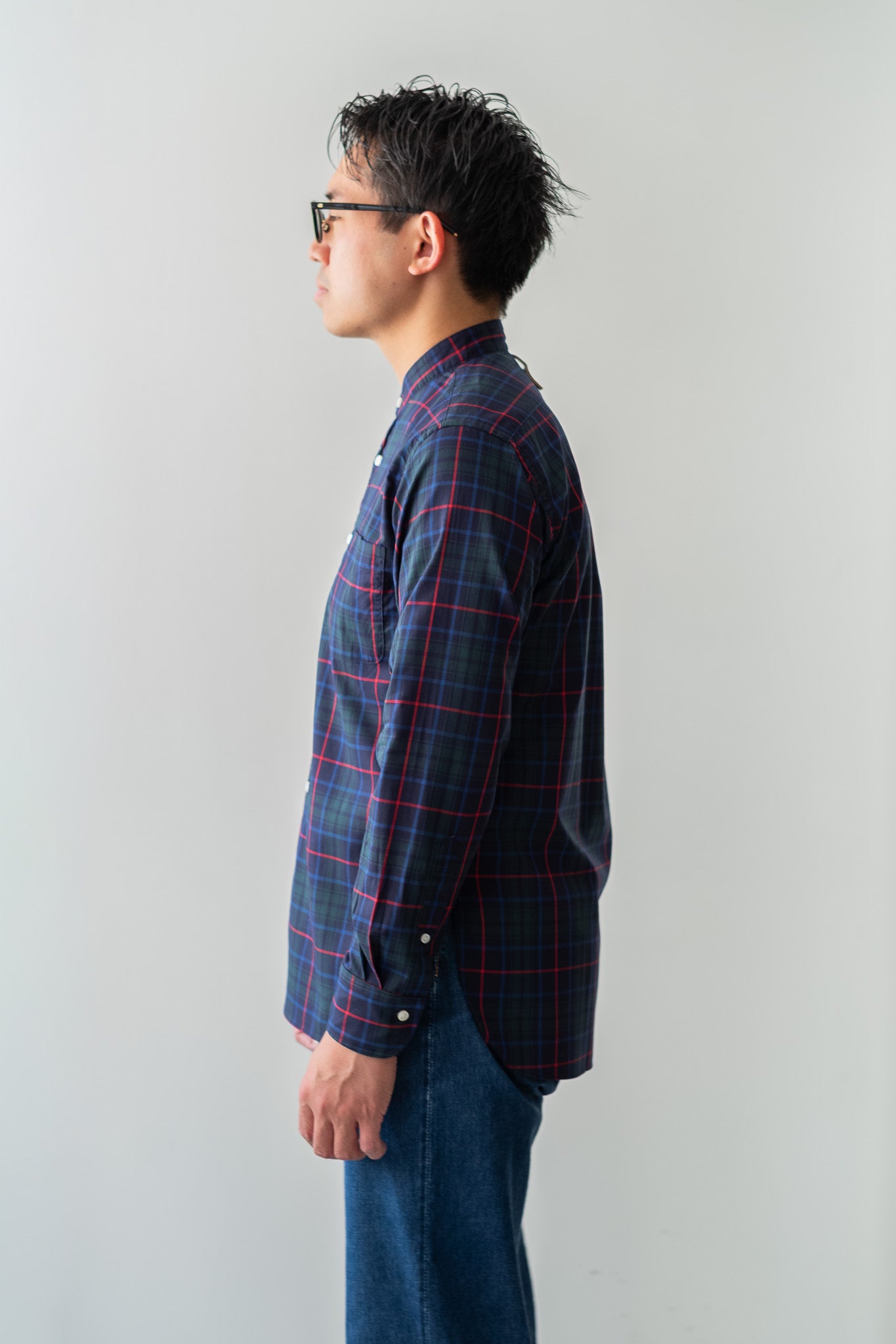 Band Collar Shirt〔GREEN〕