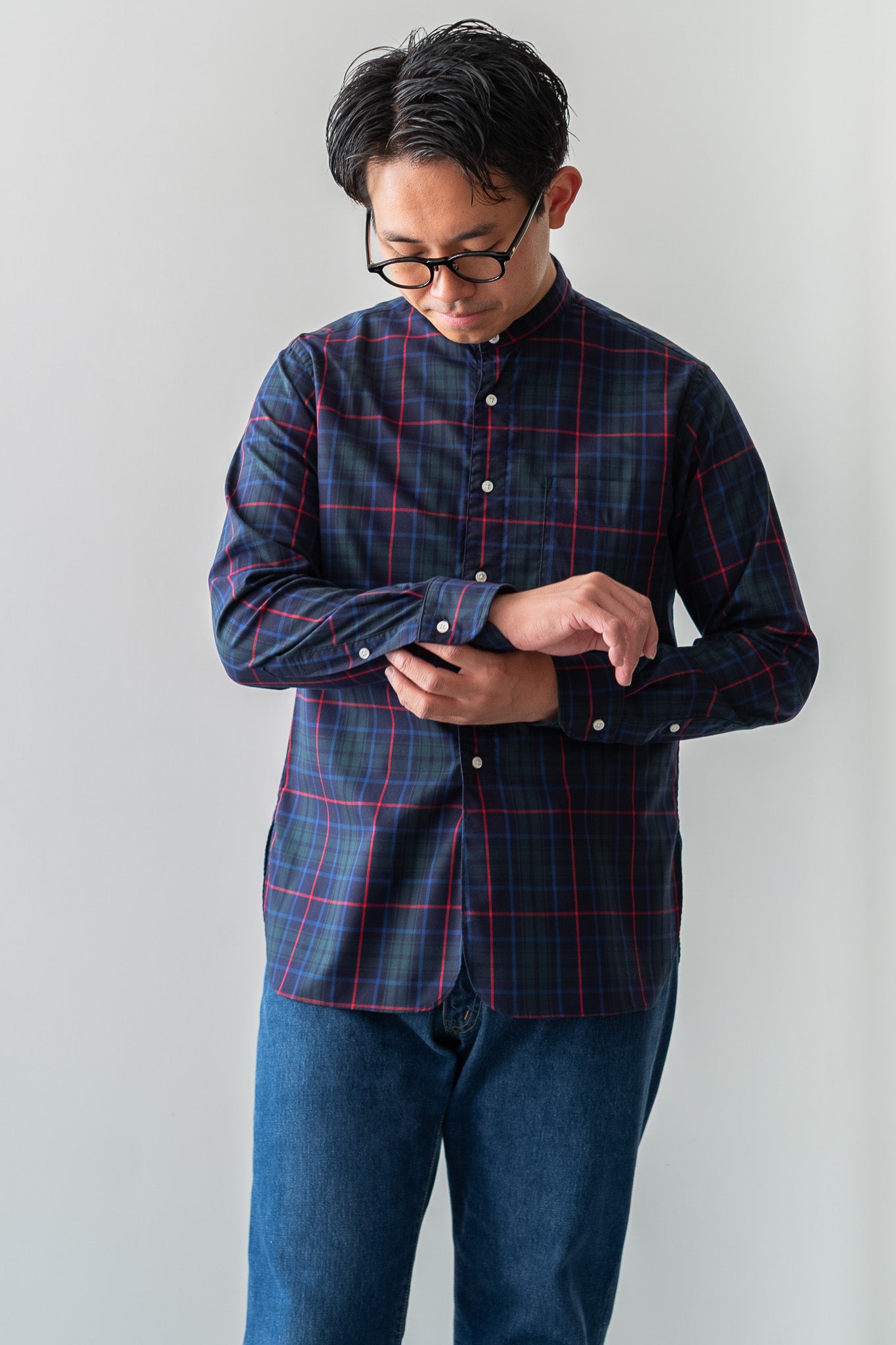 Band Collar Shirt〔GREEN〕