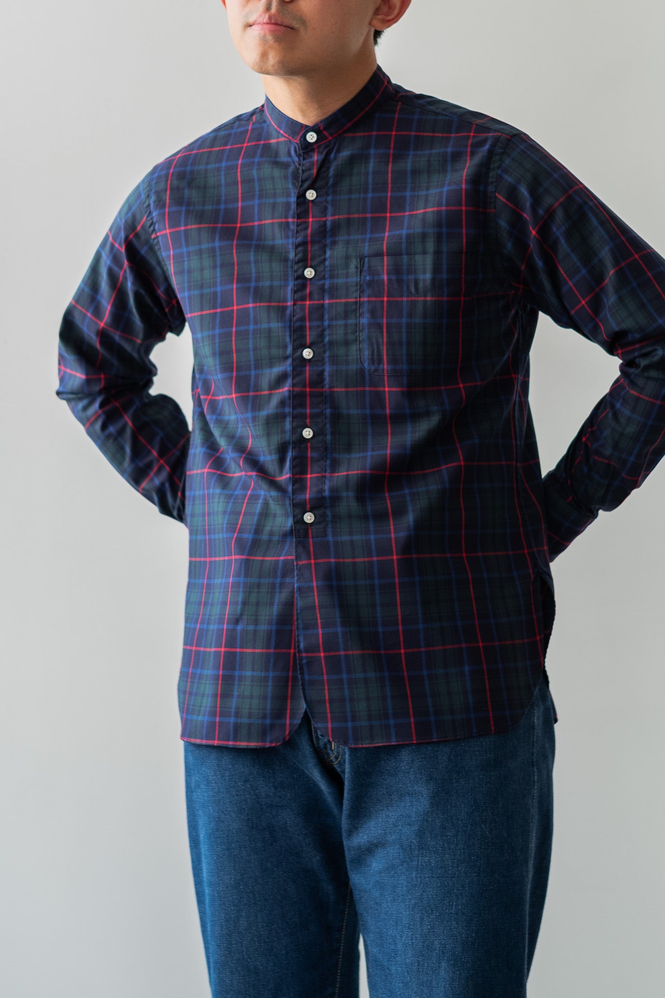 Band Collar Shirt〔GREEN〕