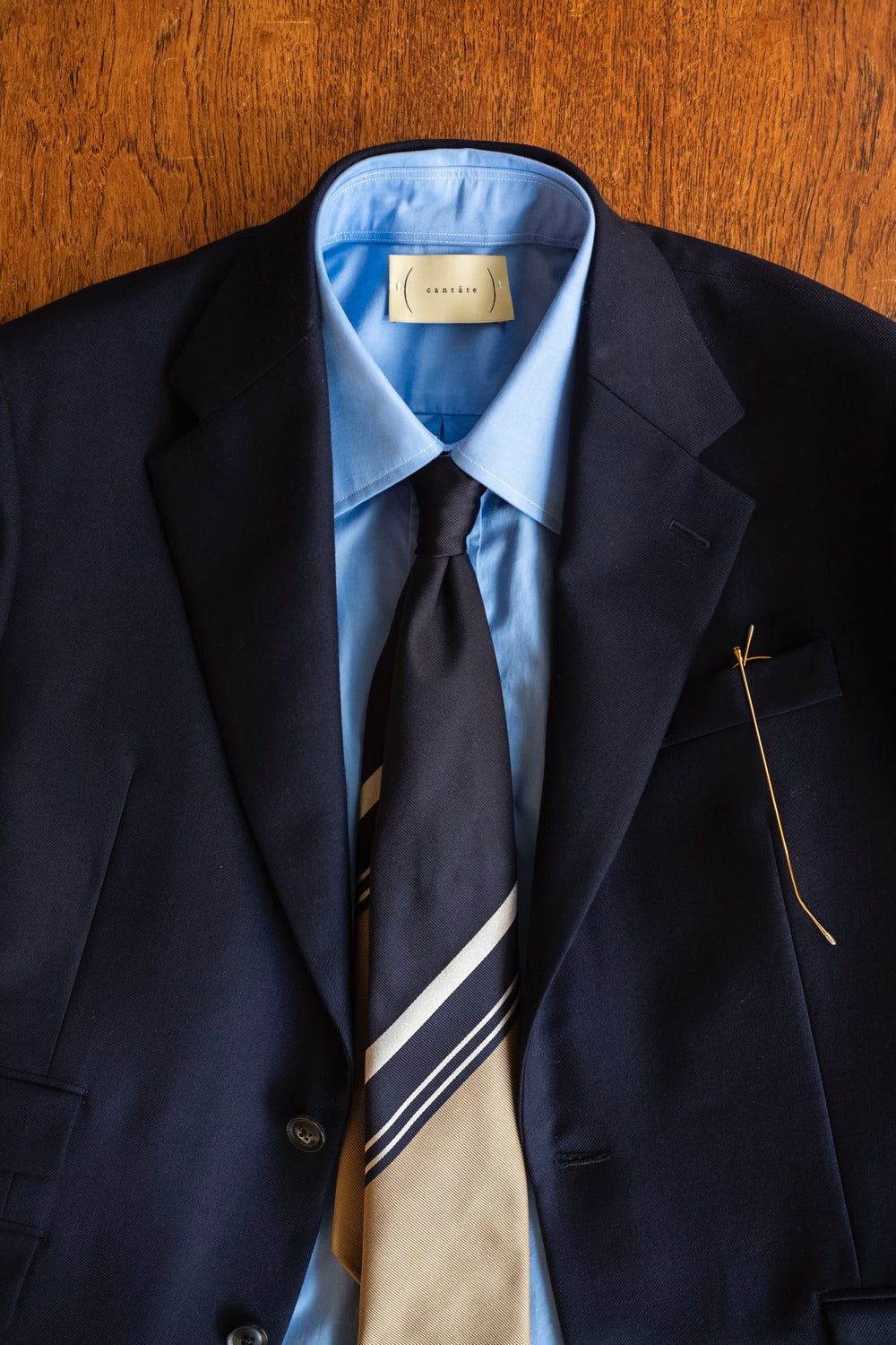 MOD 7 / PANEL BORDER SETTE PIEGHE TIE 〔NAVY × BEIGE〕