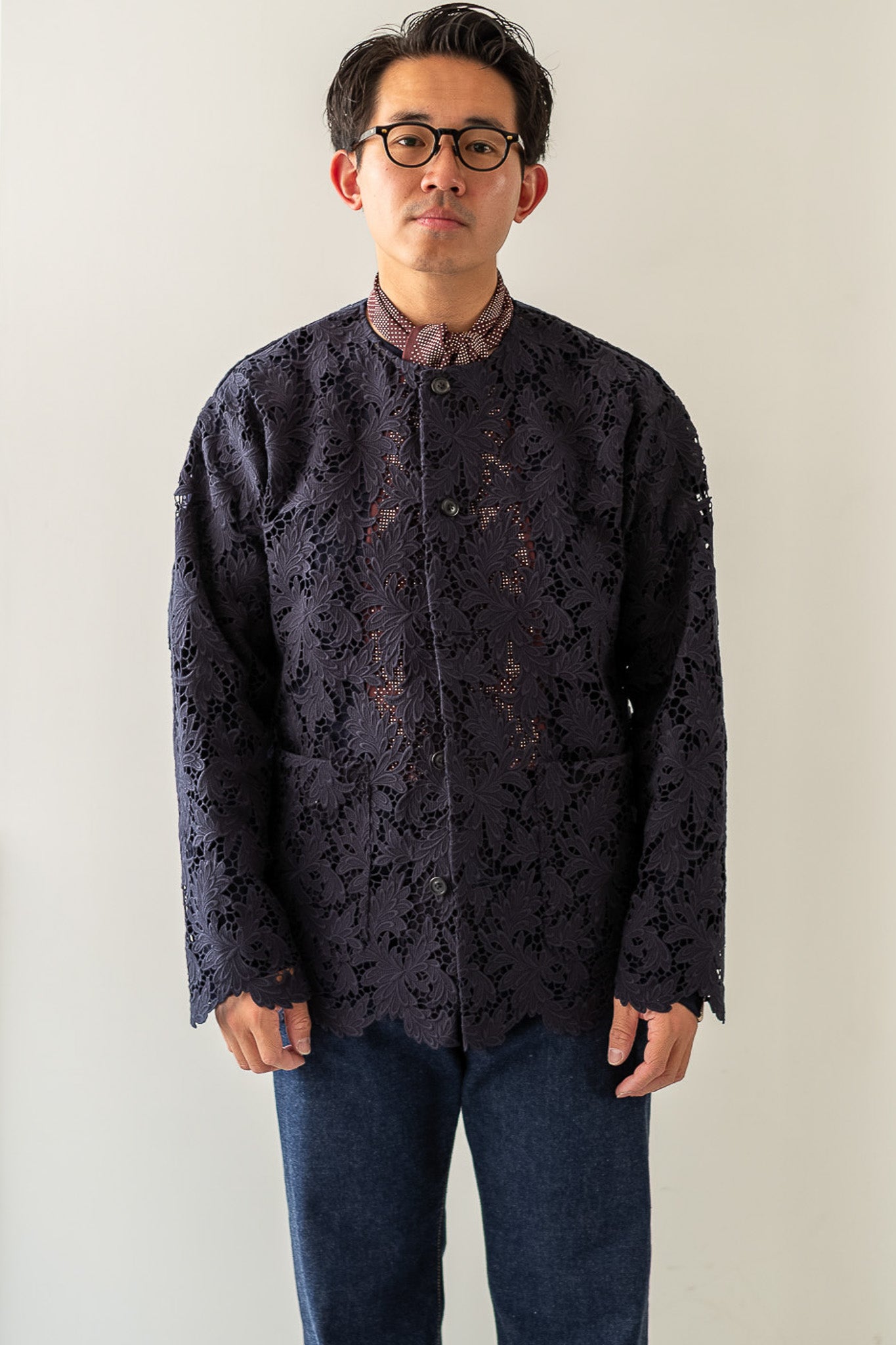 Feather Lace Blouson 〔NAVY〕