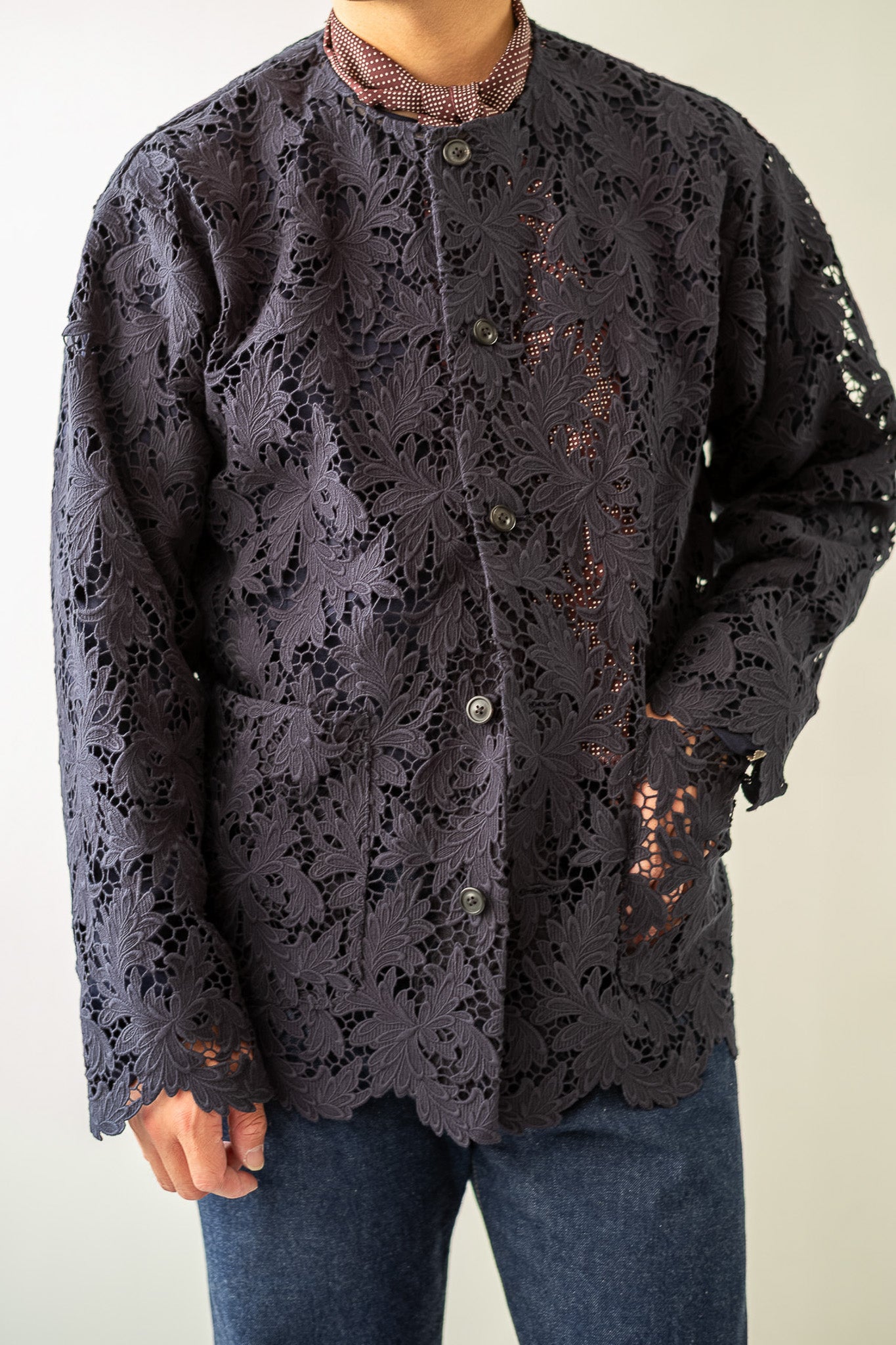 Feather Lace Blouson 〔NAVY〕