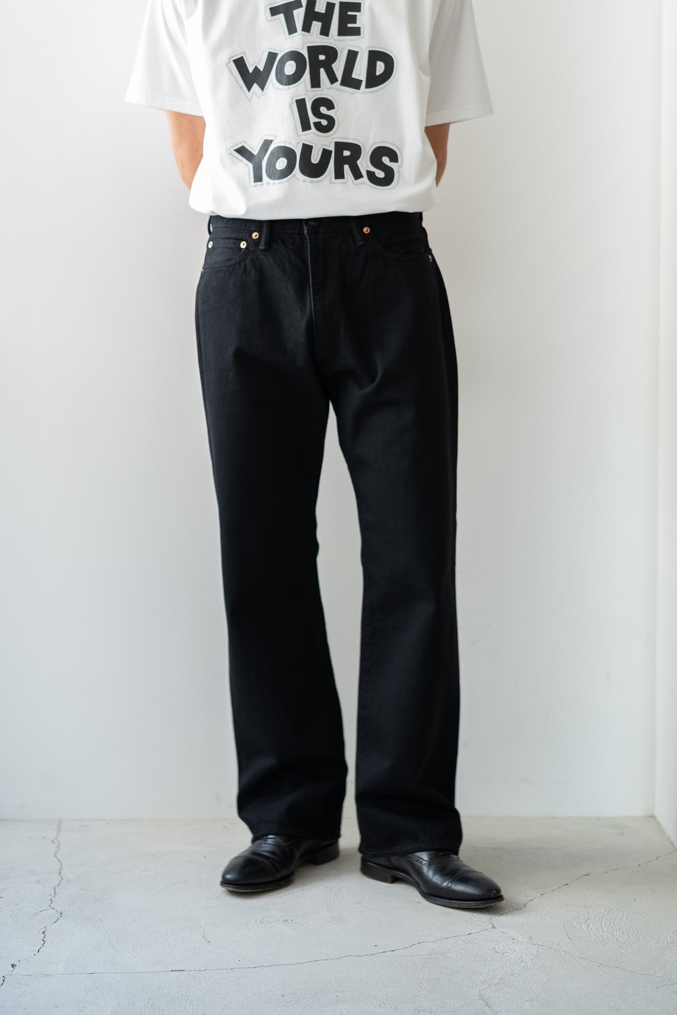 Denim Flare Trousers〔BLACK〕