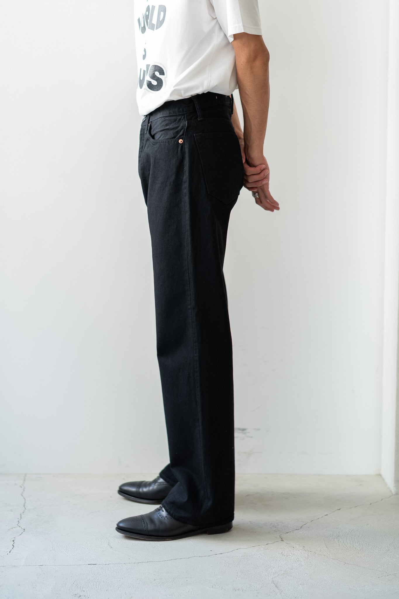 Denim Flare Trousers〔BLACK〕