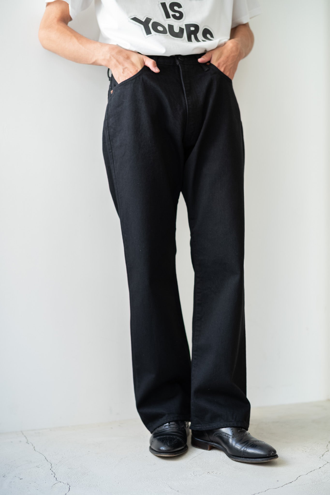 Denim Flare Trousers〔BLACK〕