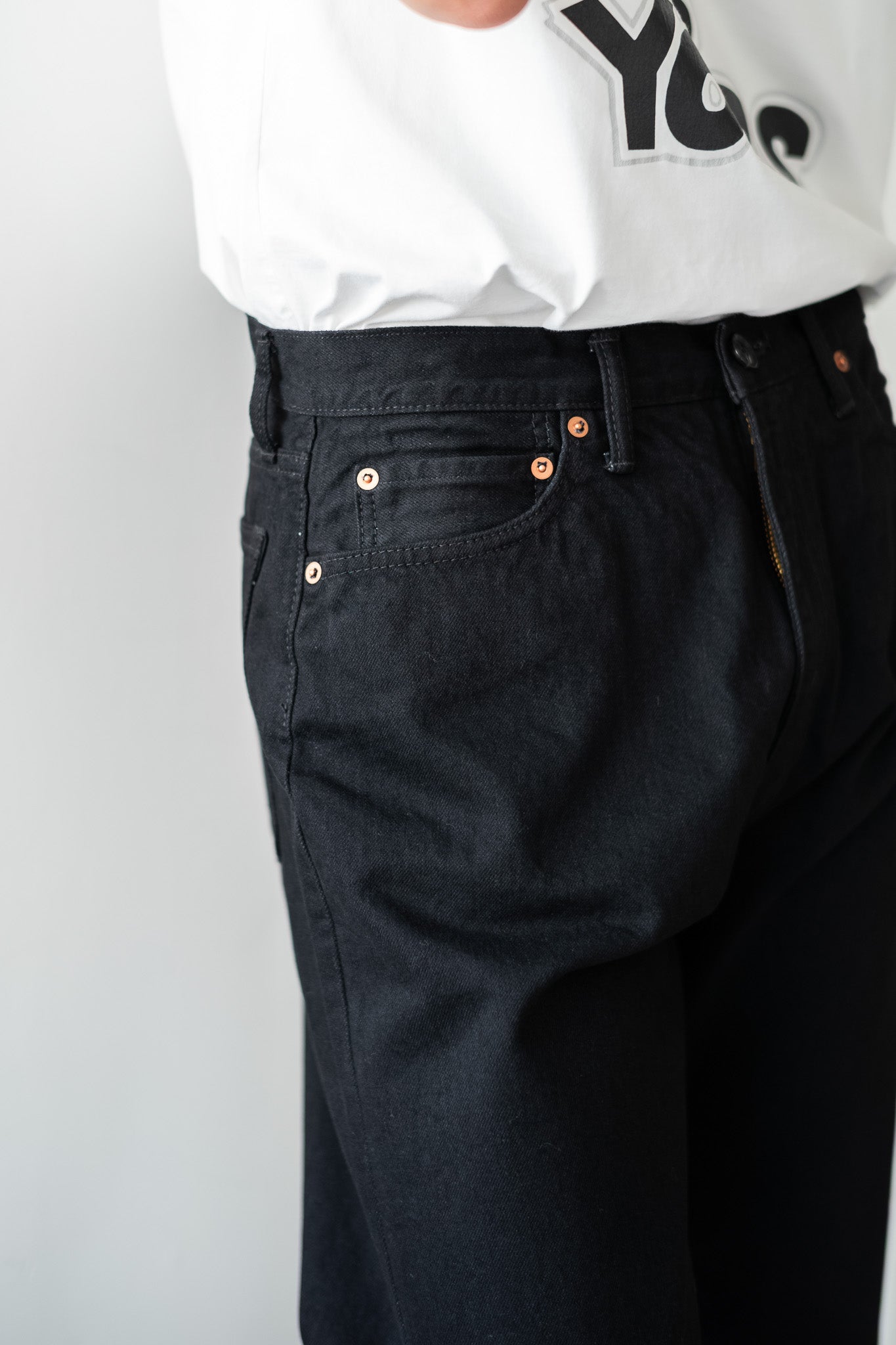 Denim Flare Trousers〔BLACK〕
