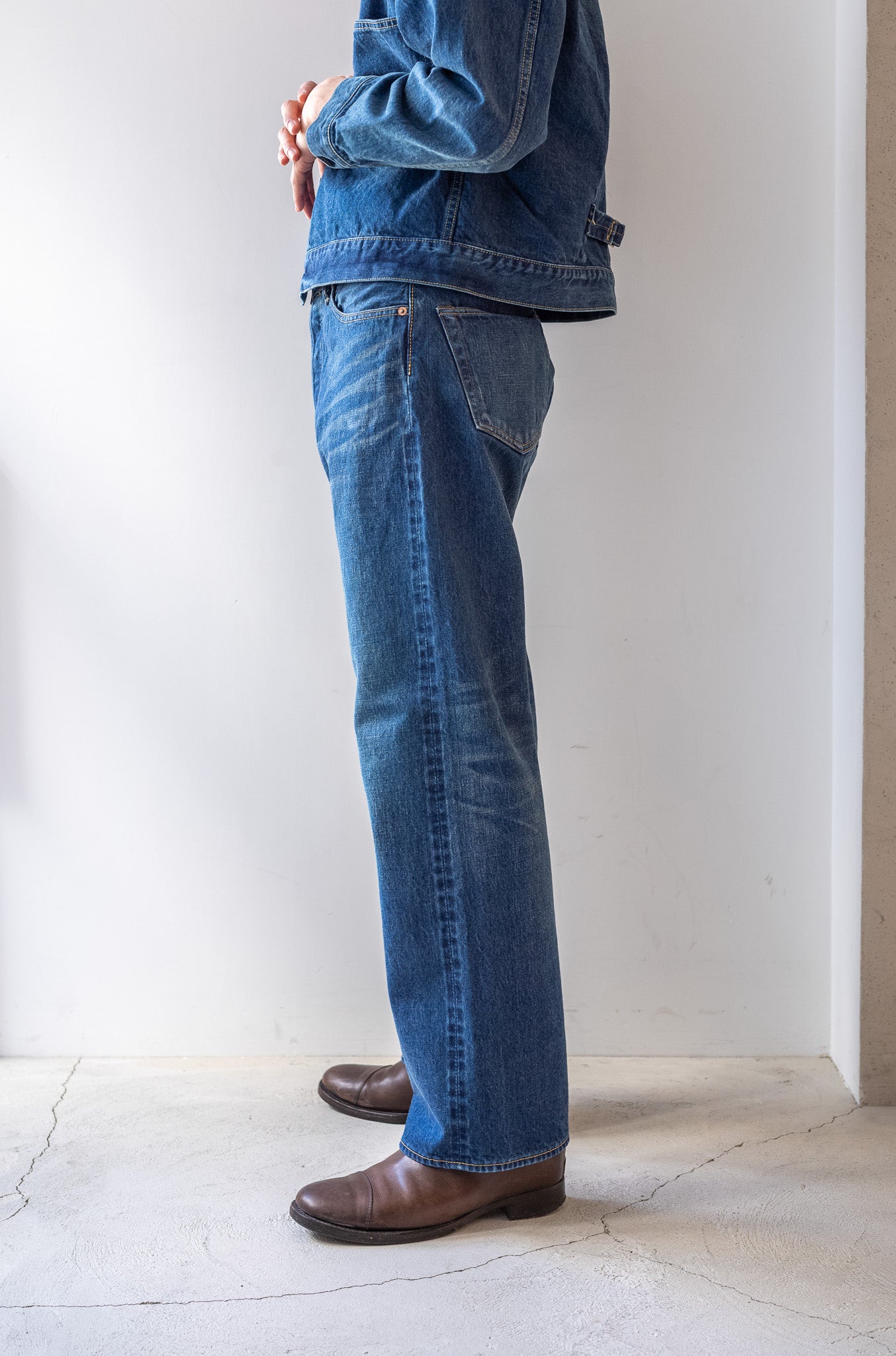 Denim Straight Trousers-VINTAGE WASH 〔DUSK INDIGO〕