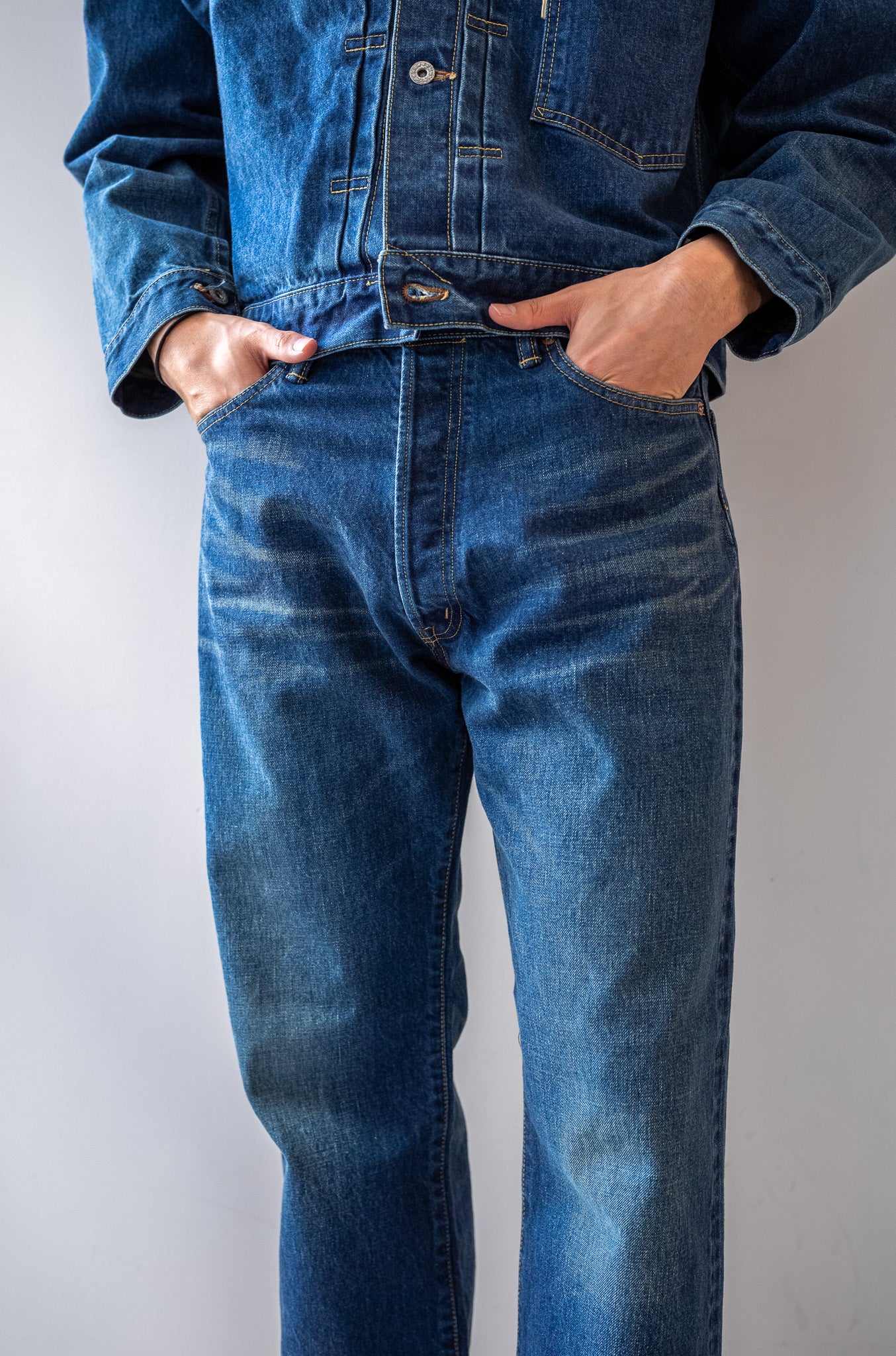 Denim Straight Trousers-VINTAGE WASH 〔DUSK INDIGO〕
