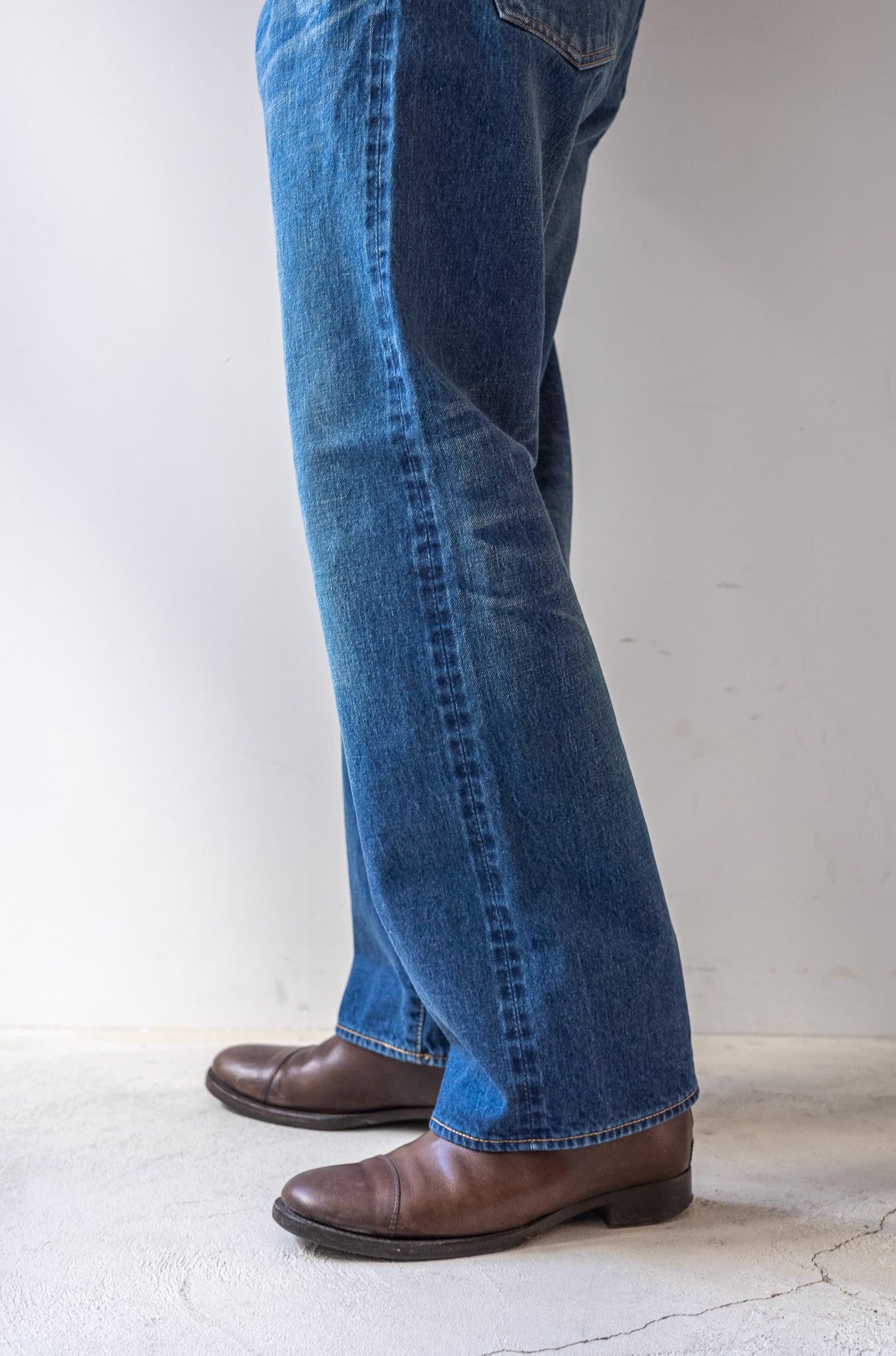 Denim Straight Trousers-VINTAGE WASH 〔DUSK INDIGO〕