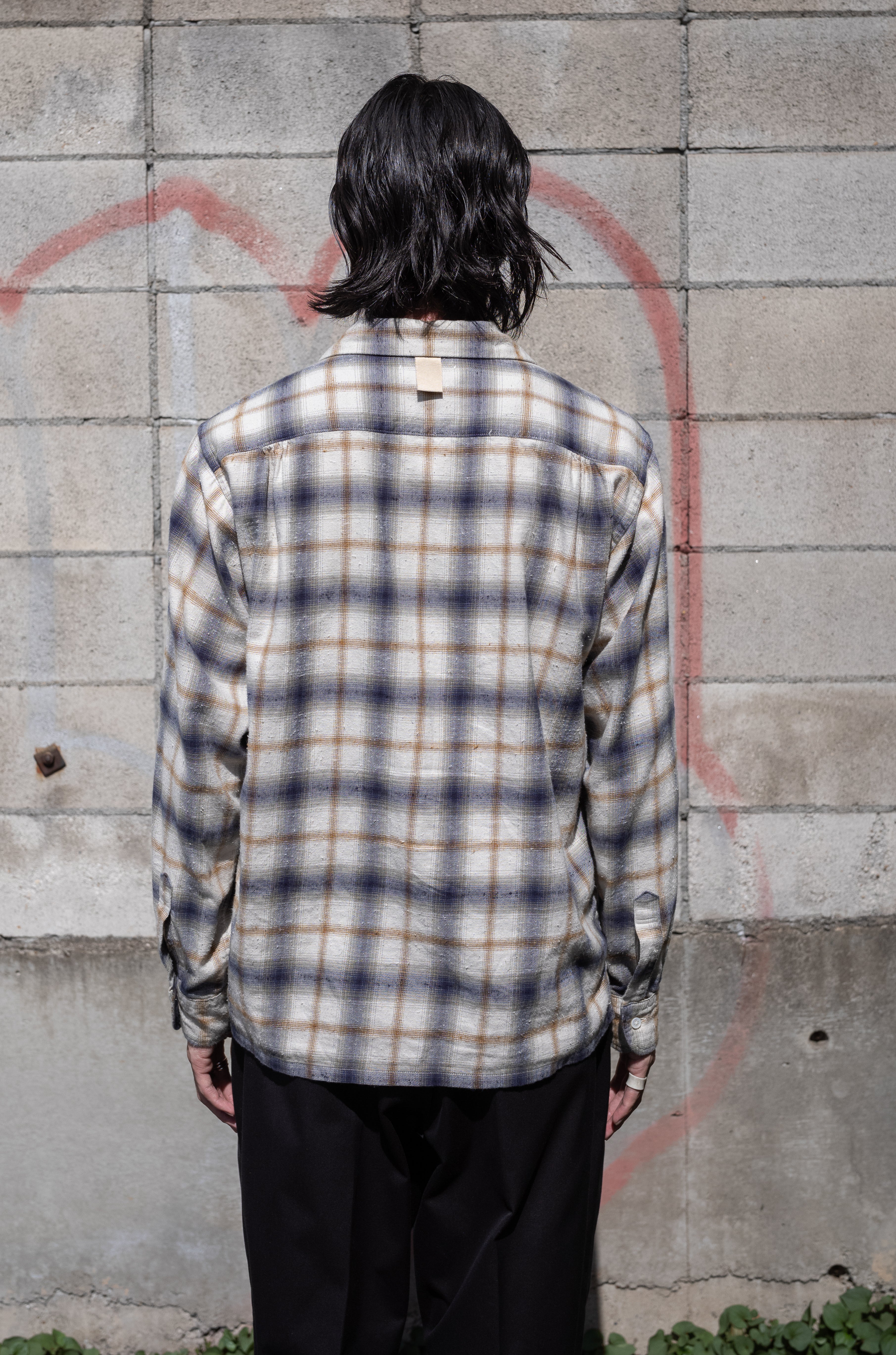 Brushed Nep Check Open-Collar Shirt〔MILK BASE〕