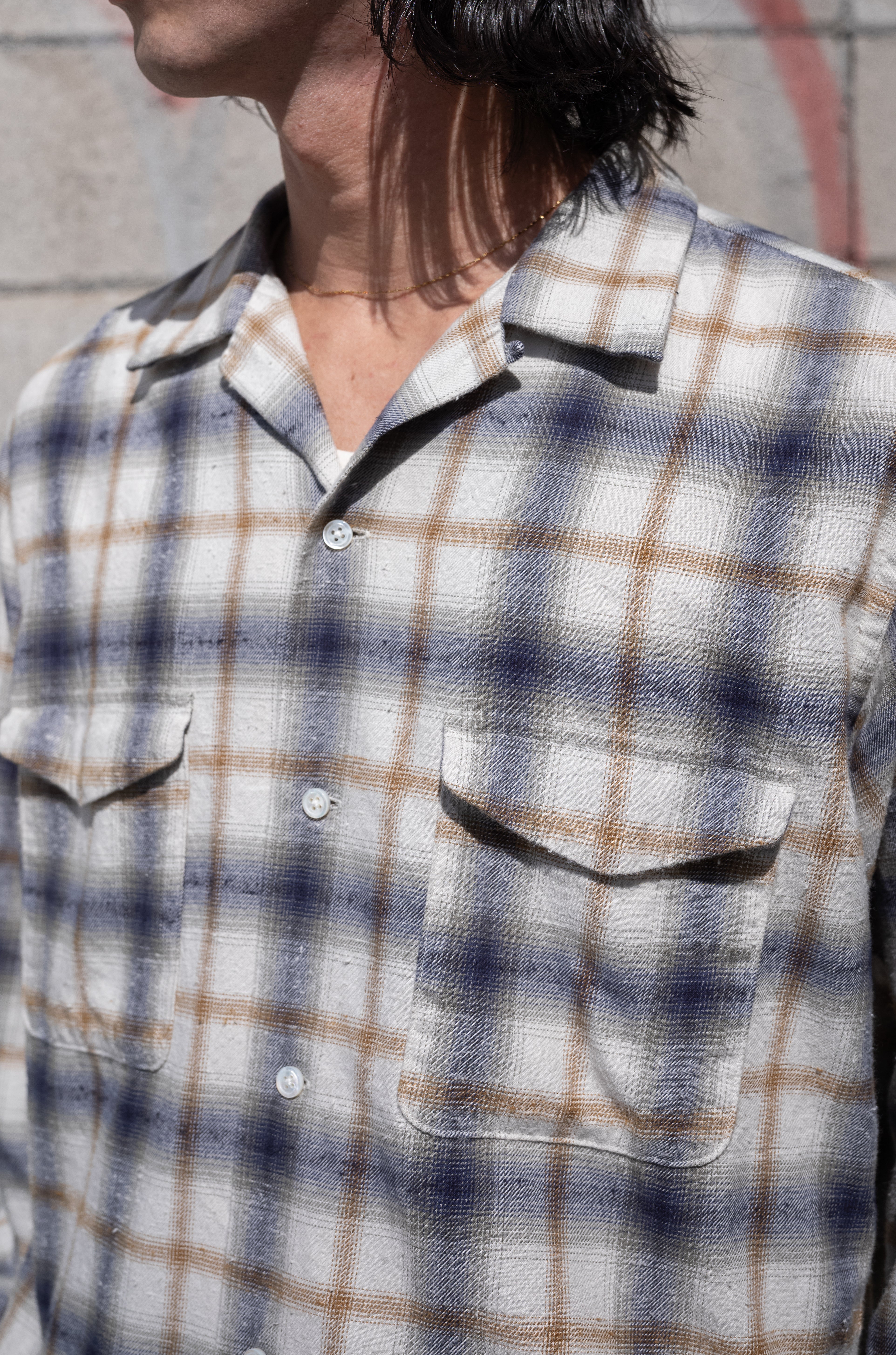 Brushed Nep Check Open-Collar Shirt〔MILK BASE〕
